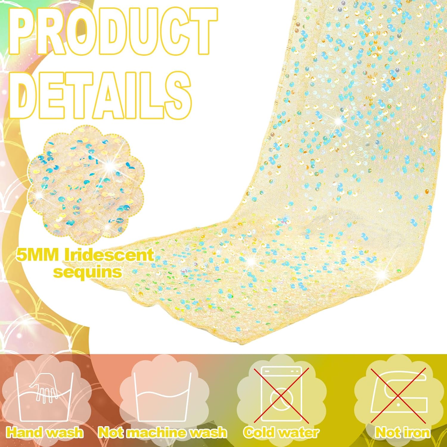 6 Pcs Gold Iridescent Sequin Table Runner 12x72 Inch
