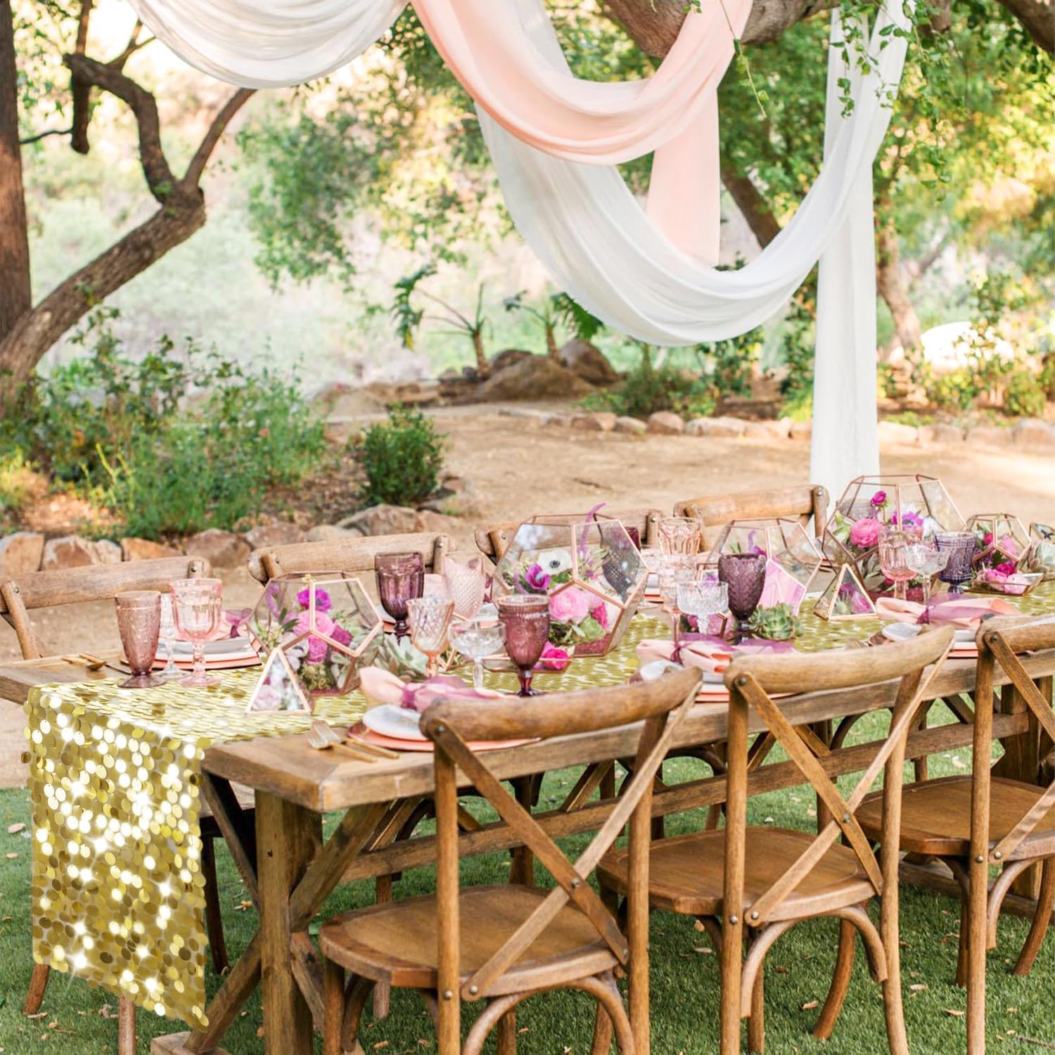 Pufogu 12x108 Inch Gold Sequin Table Runner
