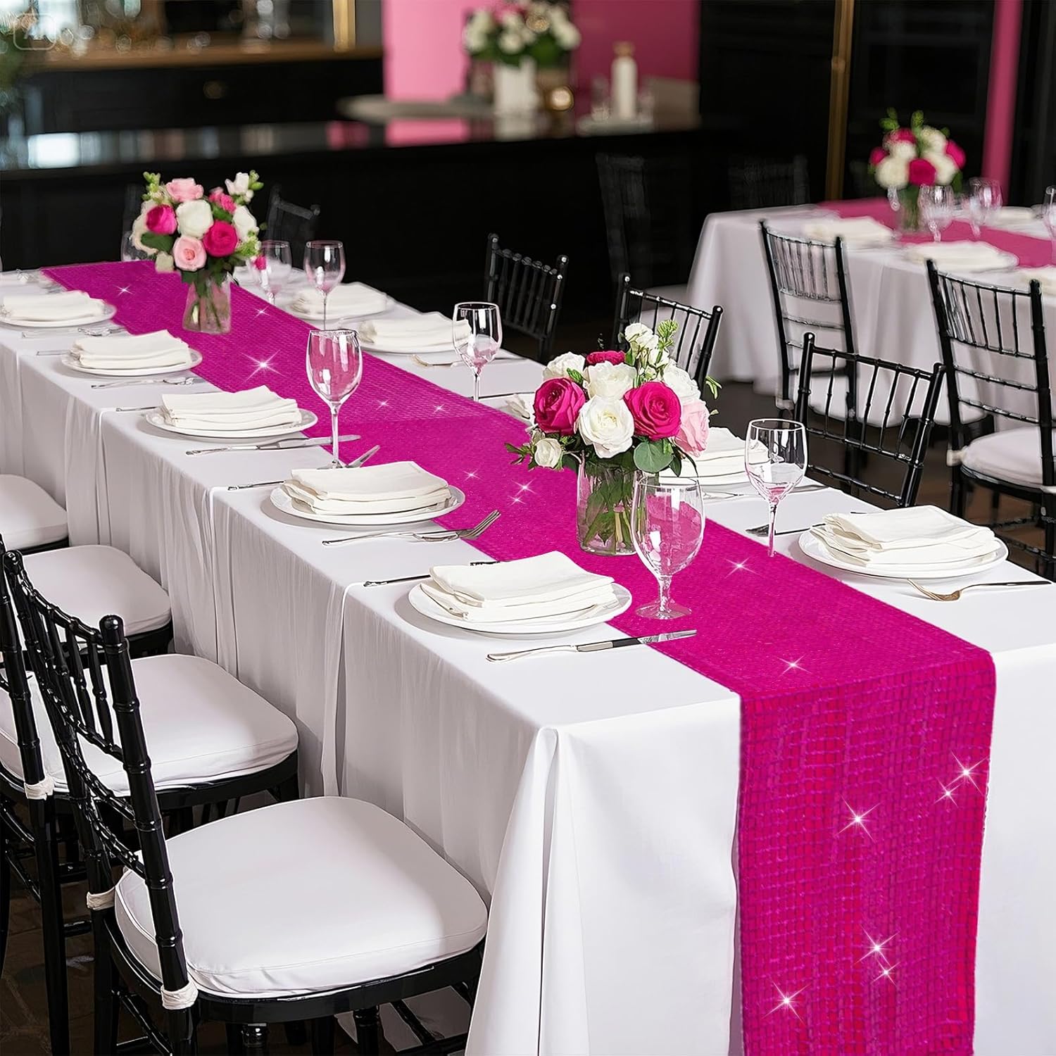 SquarePie Hot Pink Sequin Table Runner 12x108 Inches 2 Pack
