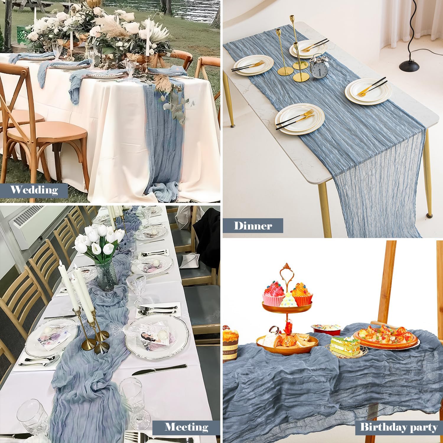 2 Pack 10 Ft Dusty Blue Cheesecloth Table Runners