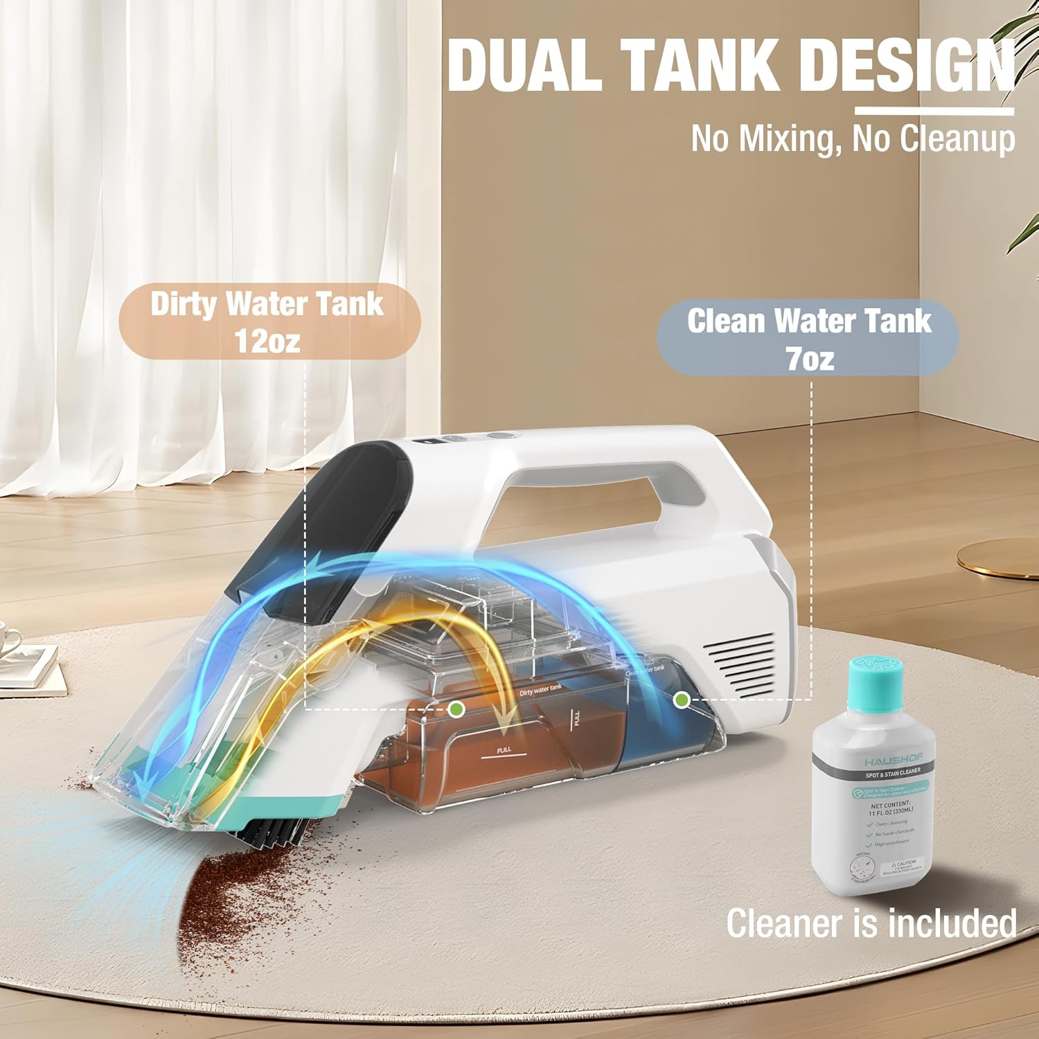 HAUSHOF 12V Cordless Carpet Cleaner with 2 Tanks