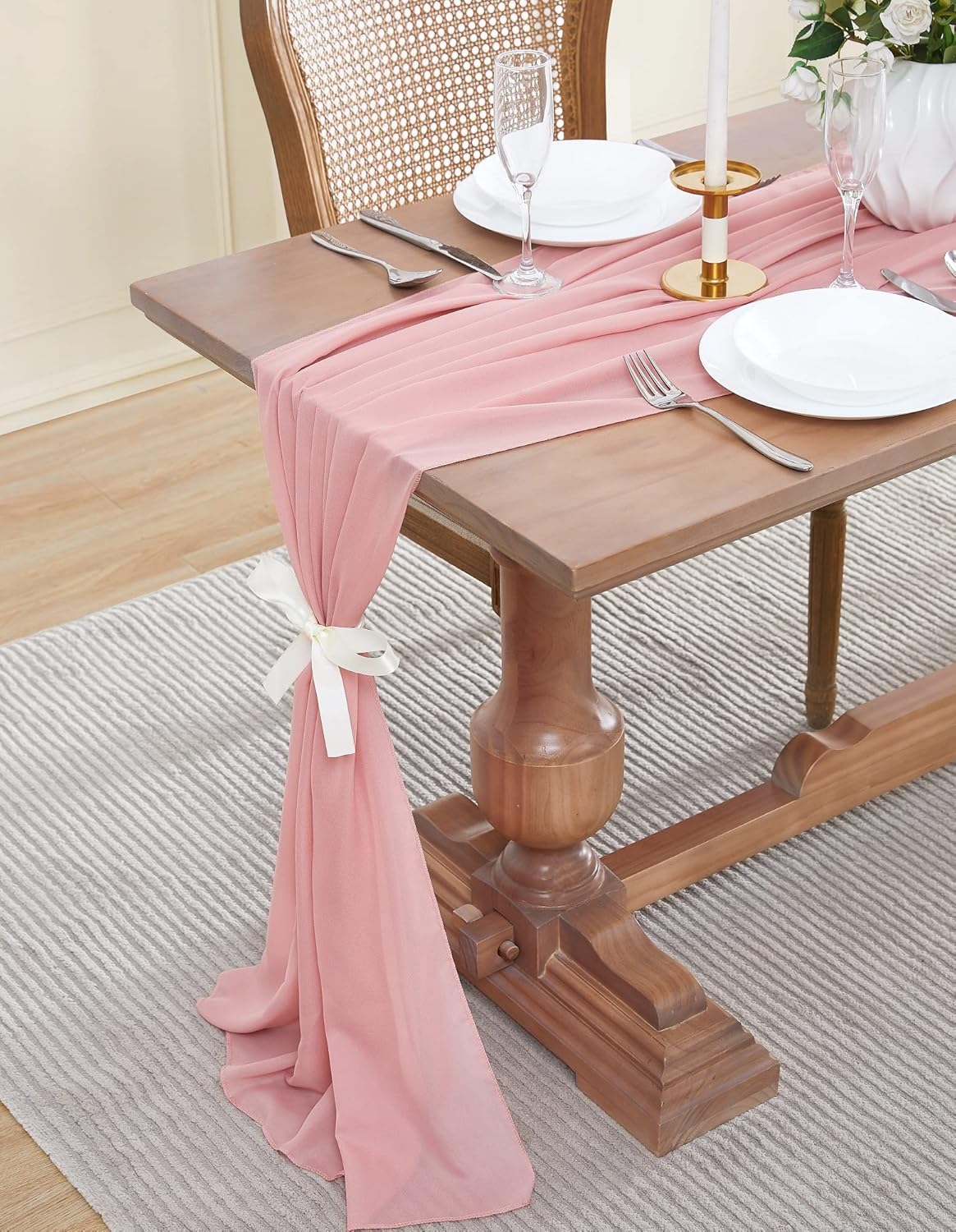 Dusty Rose Chiffon Fabric 35x192 Inch Table Runner 1