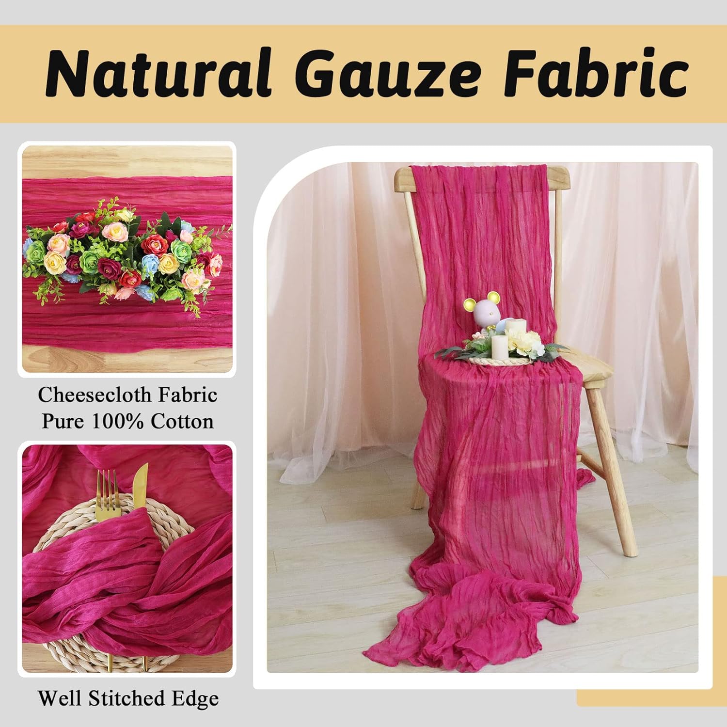 FUHSY Hot Pink Cheesecloth Table Runner 10 Pack