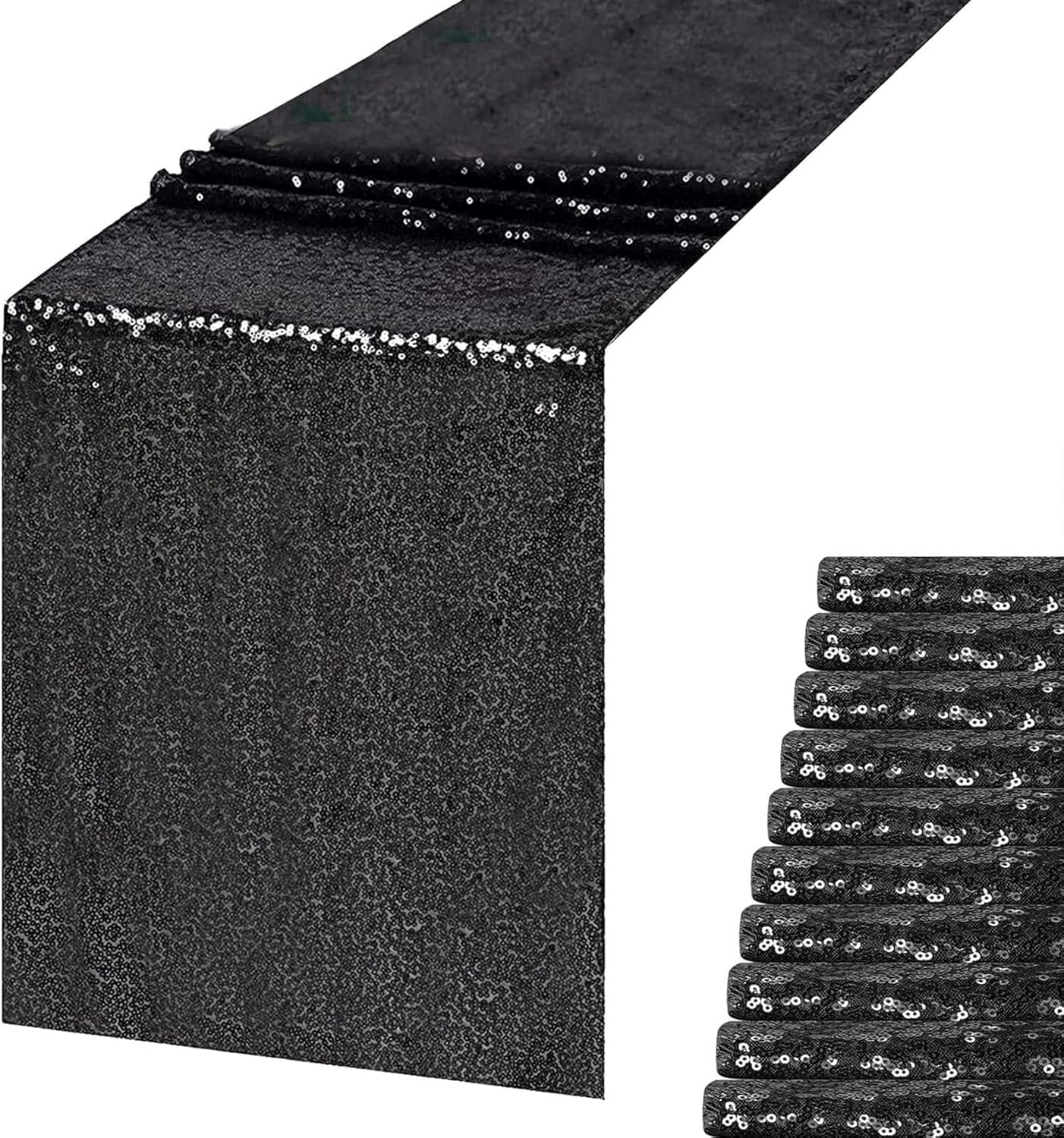 12 Pack Black Sequin Table Runners 12x108 Inch