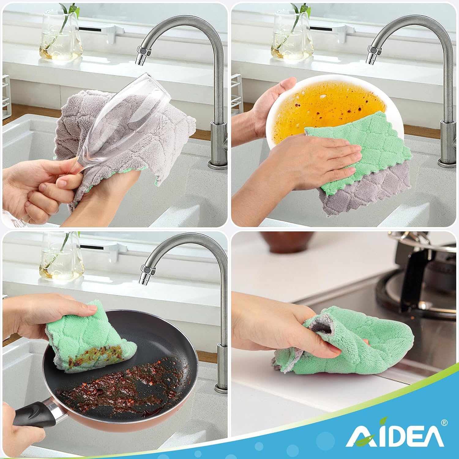 AIDEA 12 Pack Coral Fleece Dish Towels