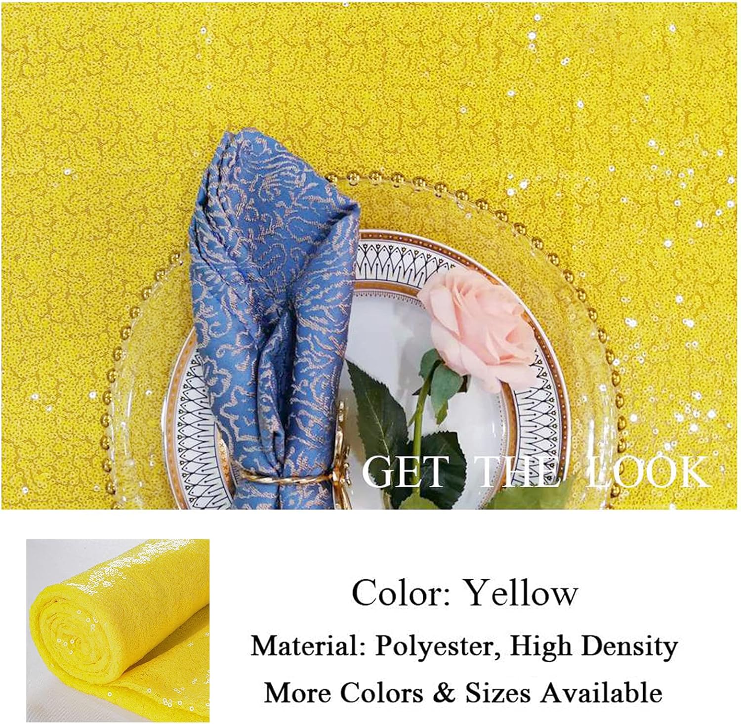 ShinyBeauty Yellow Sequin Table Runner 12x108 Inch