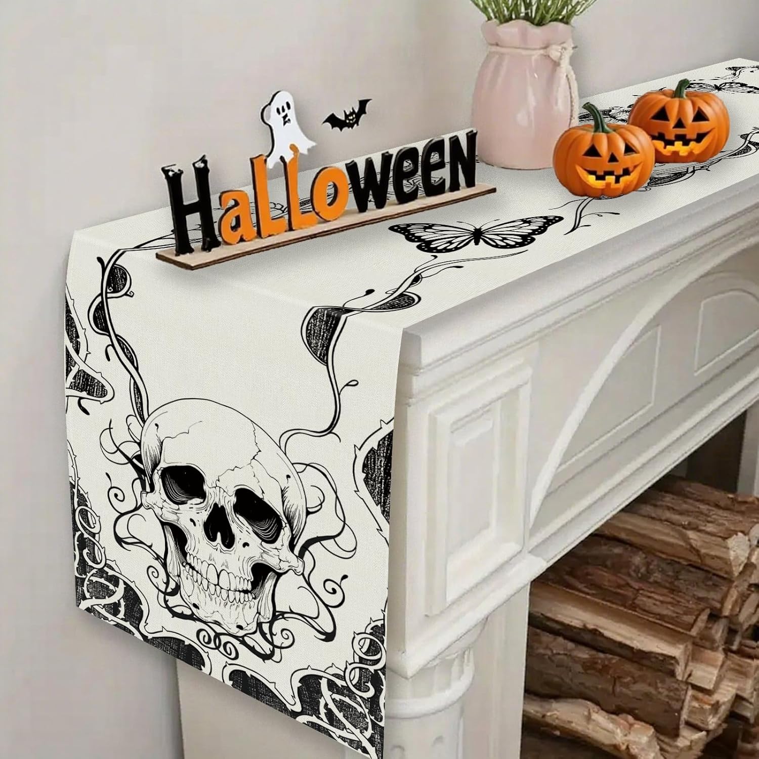 GPGHE Halloween Table Runner Gothic Skull Design 13x72 Inch