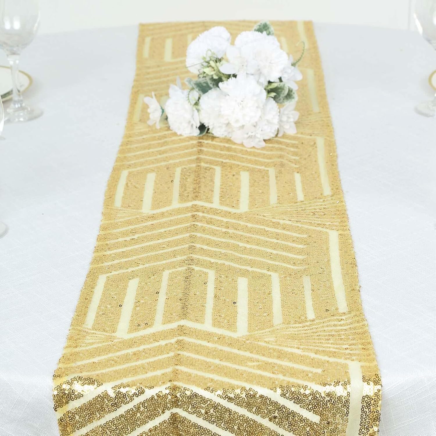 Efavormart 12x108 Gold Sequin Geometric Table Runner
