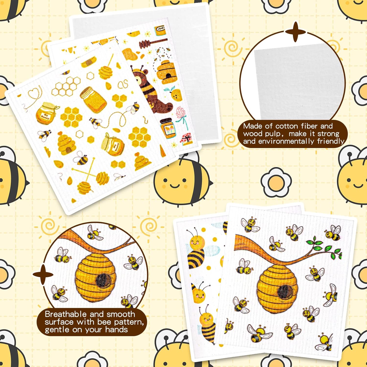 Newwiee 9 Pcs Bee Dish Cloths for Kitchen Cleaning