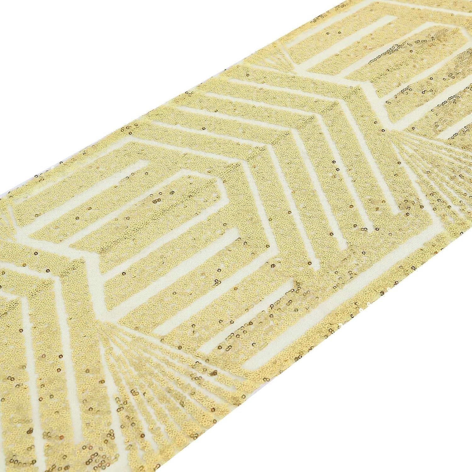 Efavormart 12x108 Gold Sequin Geometric Table Runner