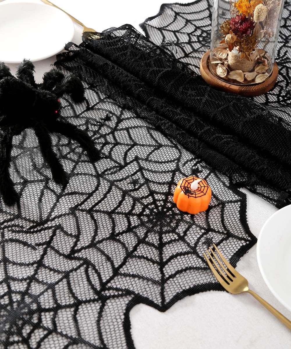 B-COOL Halloween Table Runners Black Lace 2 Pack 18x72inch