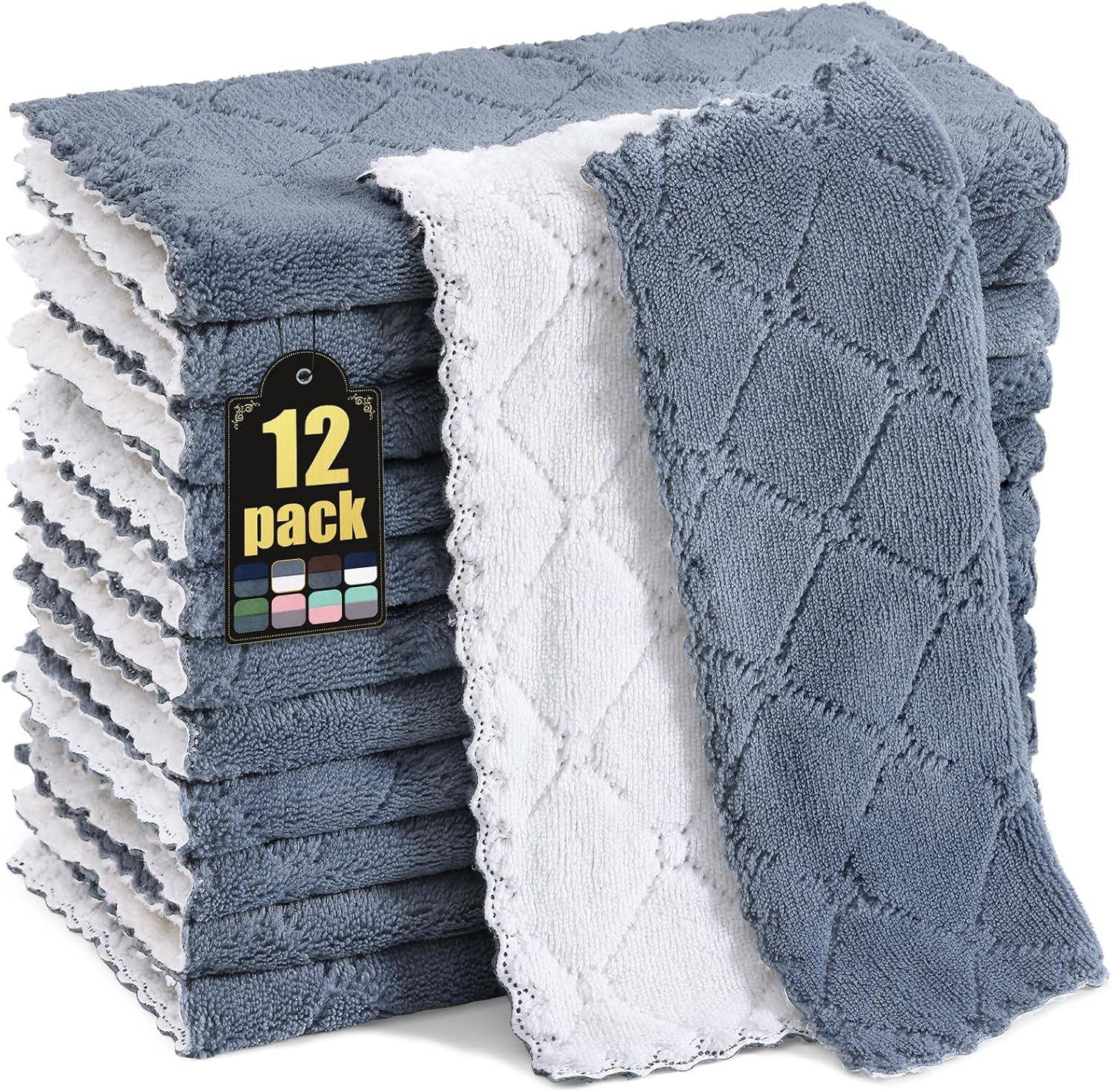Mordimy 12-Pack Kitchen Cloths Dish Towels 10x10 Dark Grey White