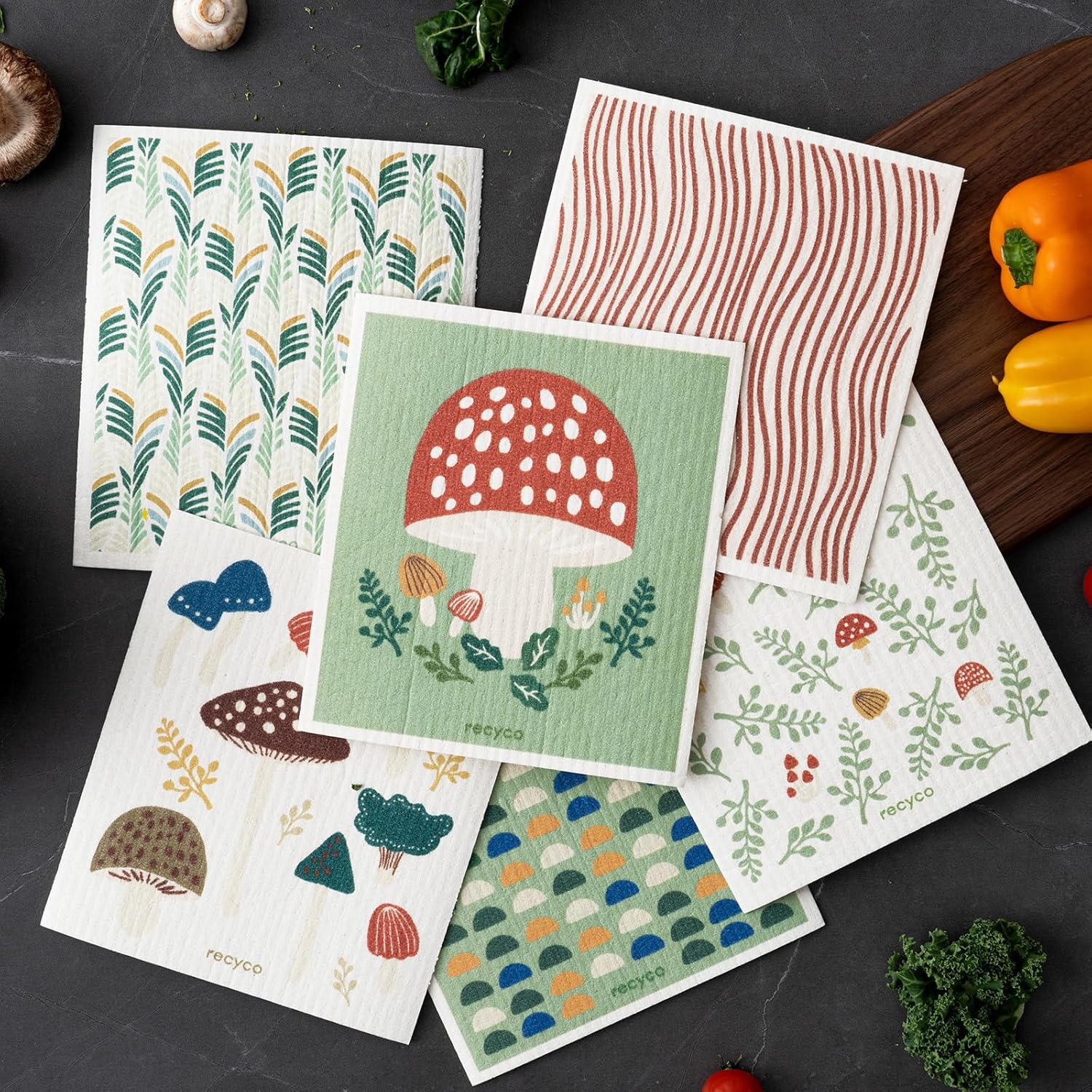RECYCO Swedish Dishcloths 6-Pack Forest Mushroom Dish Rags