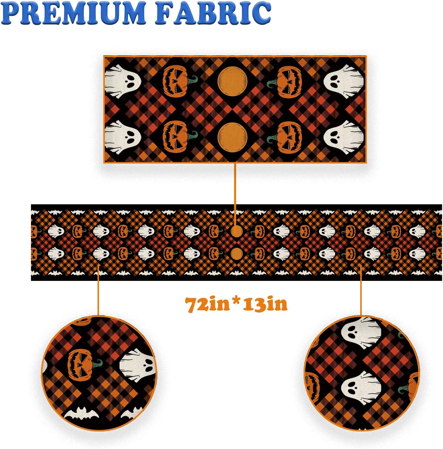 Halloween Table Runner with Ghost and Pumpkin Design