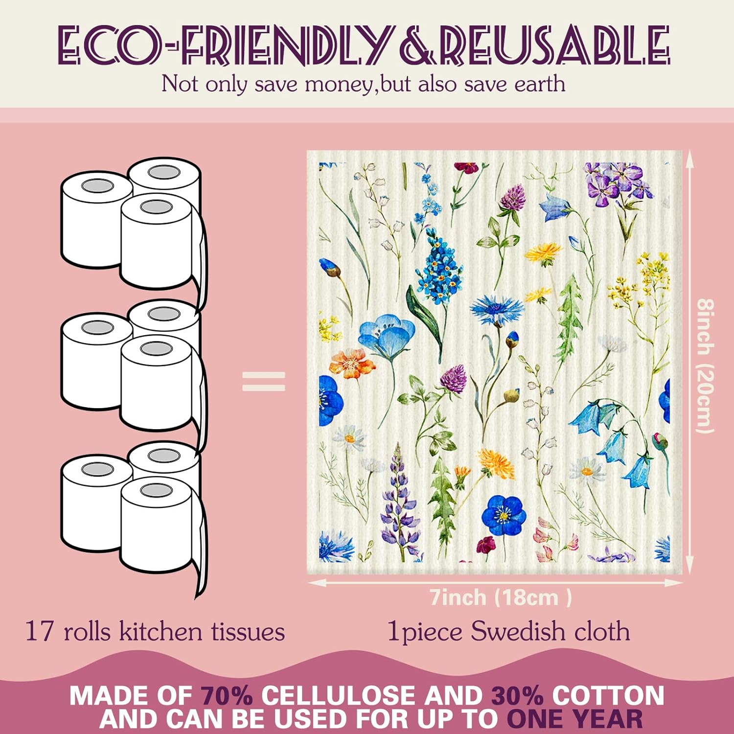 CHENGU Wildflower Dish Cloths 6 Pcs Reusable Kitchen Towels