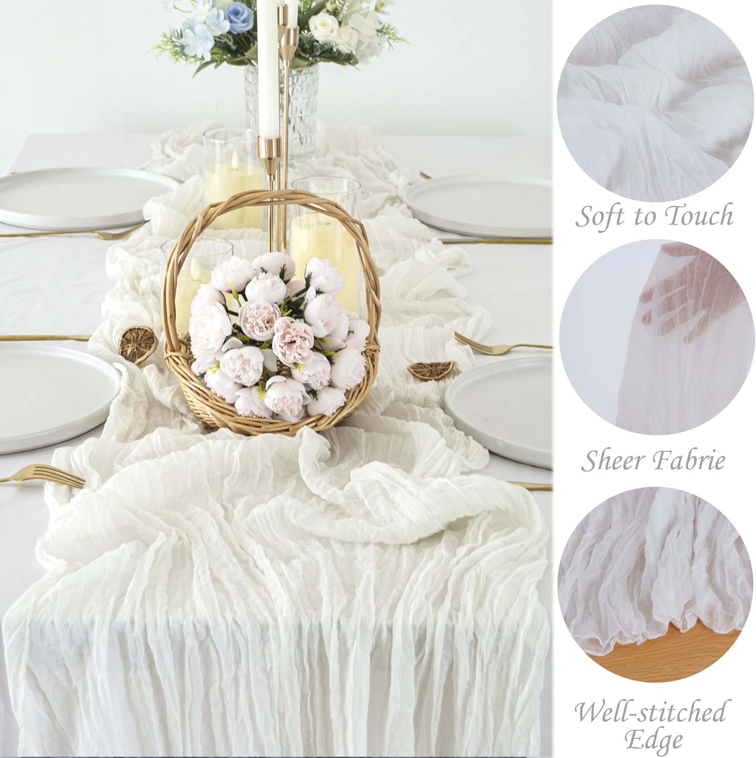 10 Pack Gauze Table Runner - 10FT White Cheesecloth Linens