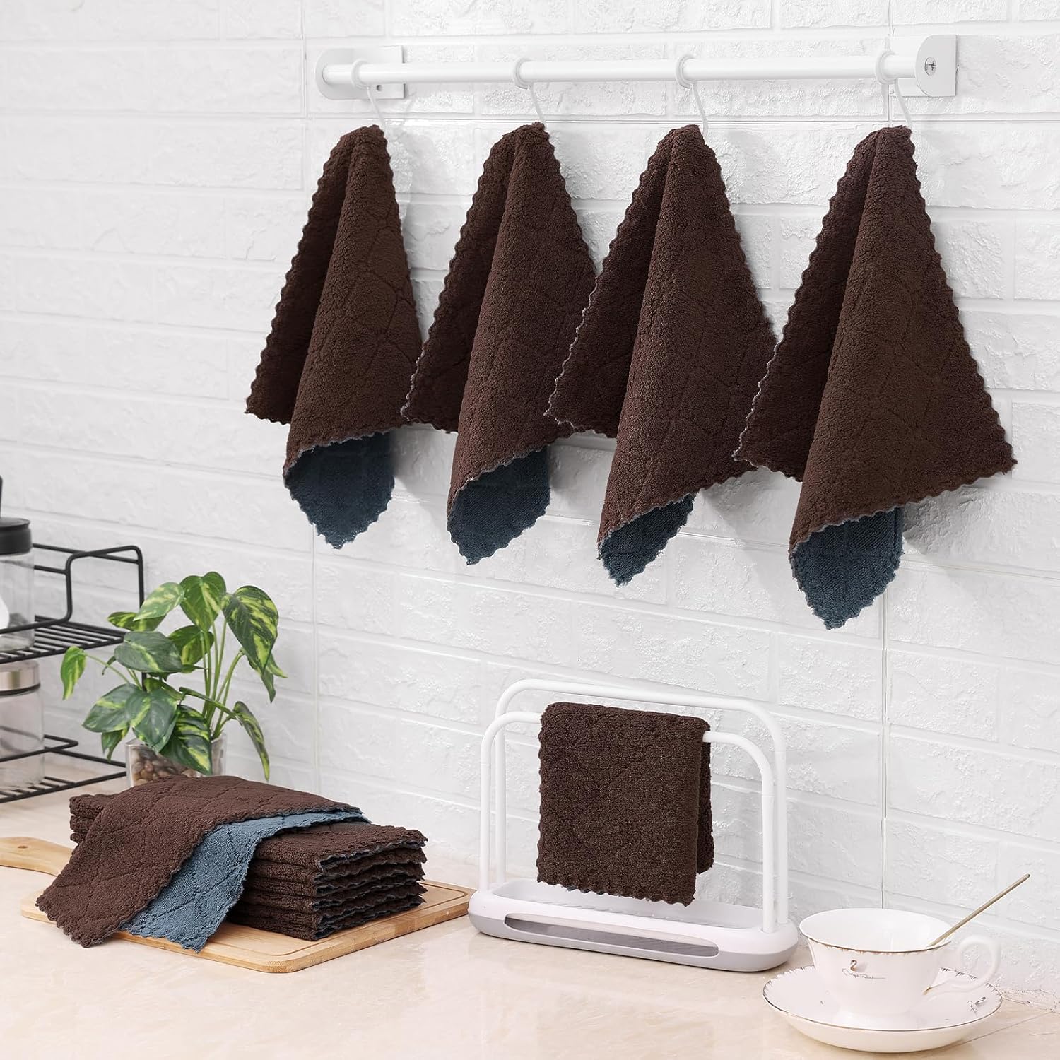 Mordimy 12 Pack Dish Towels 10x10 Dark Grey Brown