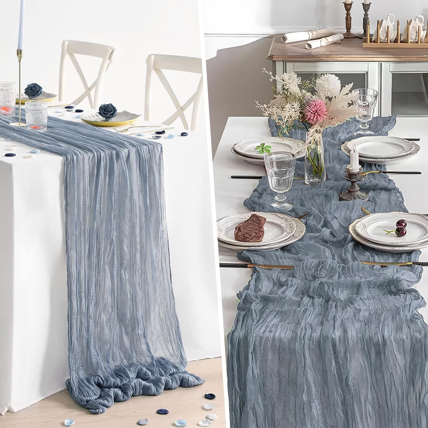 2 Pack 10 Ft Dusty Blue Cheesecloth Table Runners