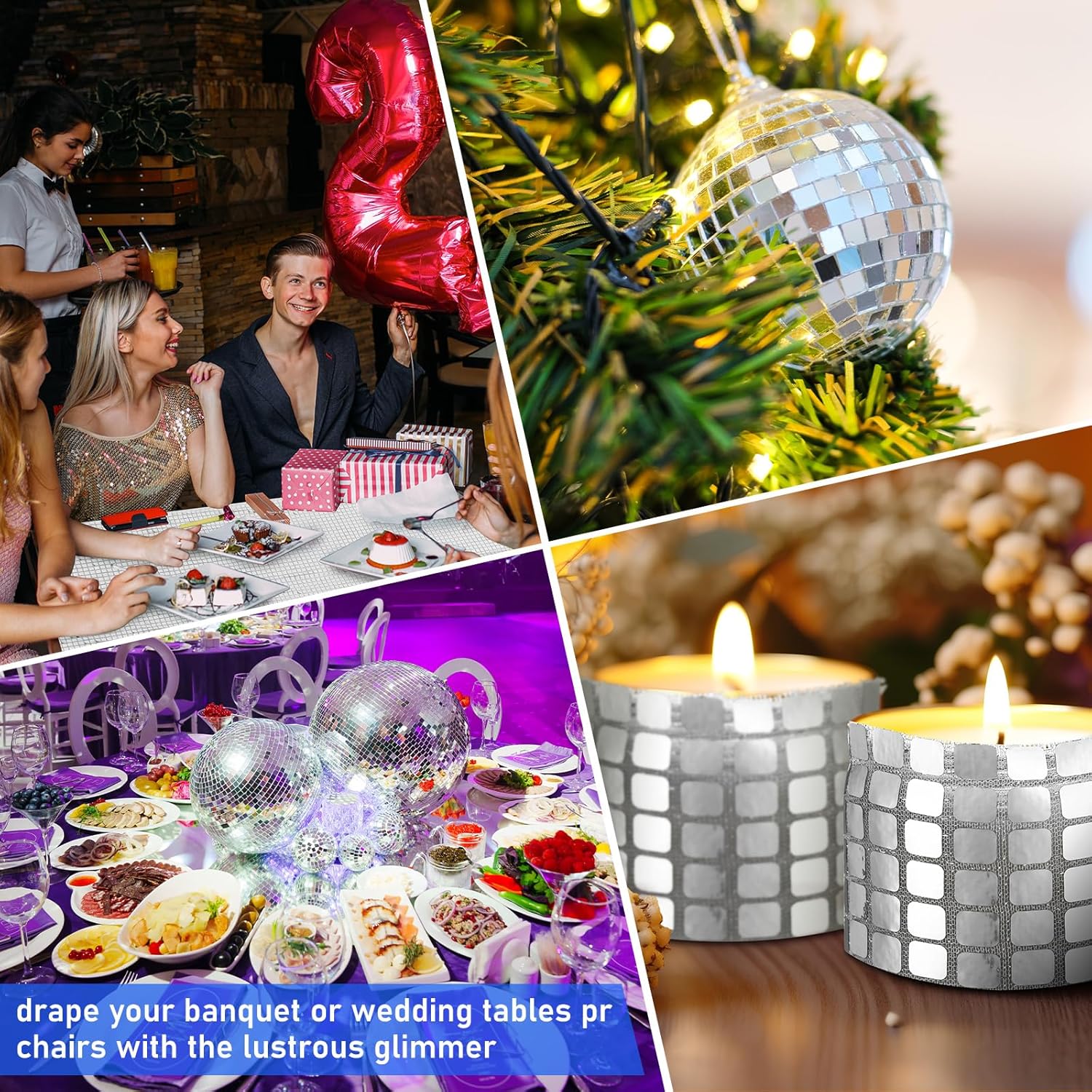 35 Inch x 10 Yard Silver Glitter Table Runner