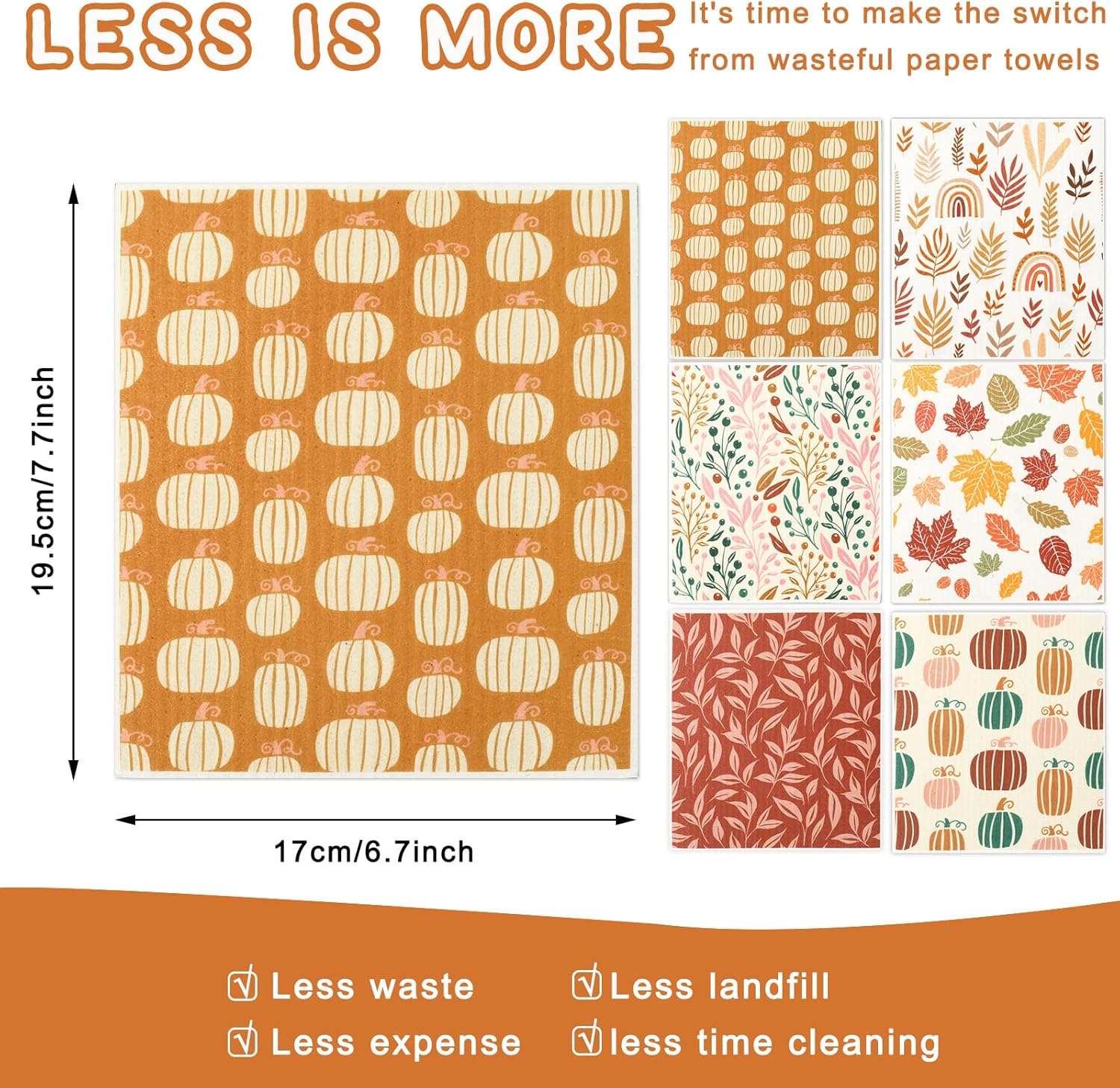 Whaline Fall Boho Dishcloths 6Pcs Reusable Kitchen Towel