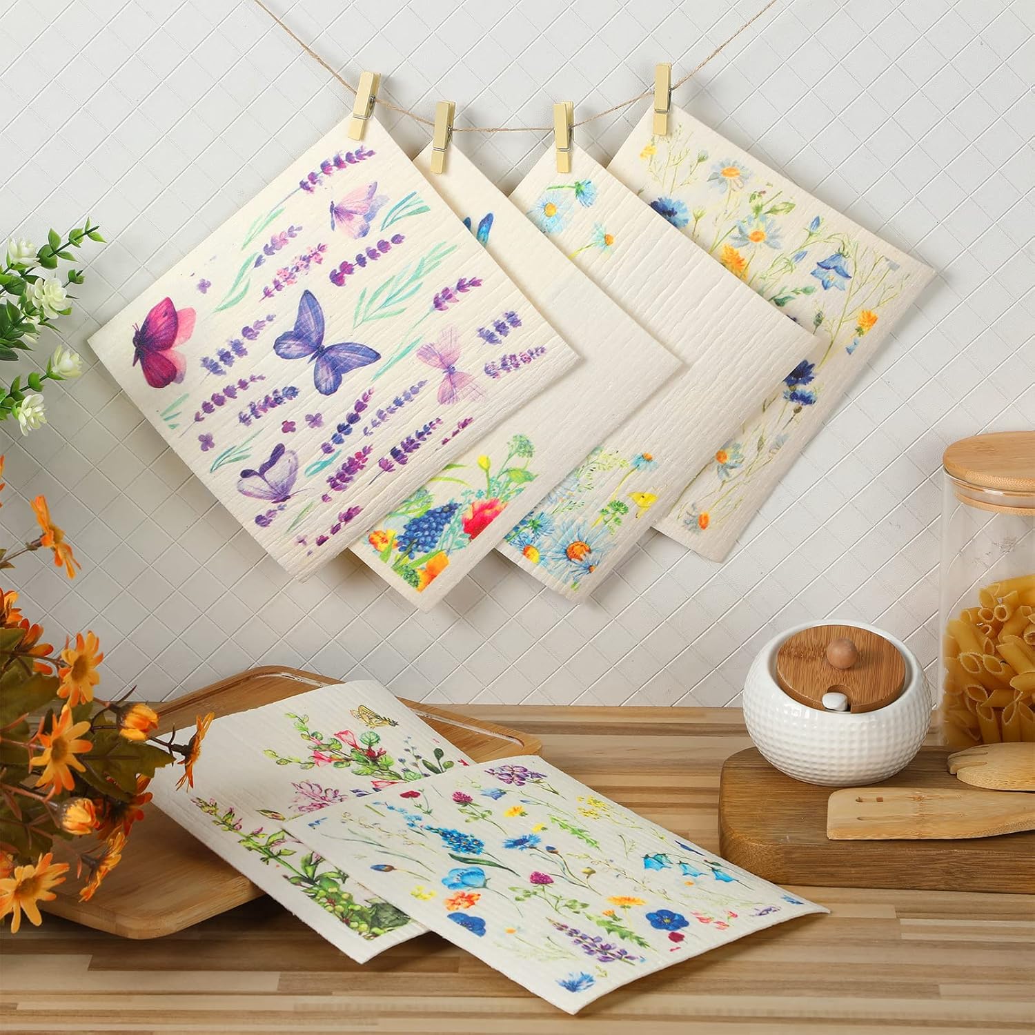 CHENGU Wildflower Dish Cloths 6 Pcs Reusable Kitchen Towels