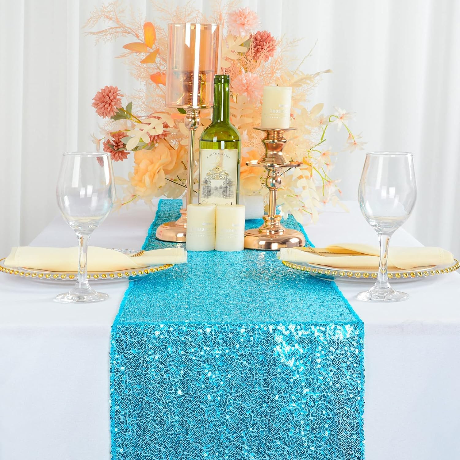 ShiDianYi Turquoise Sequin Table Runners 5 Pack
