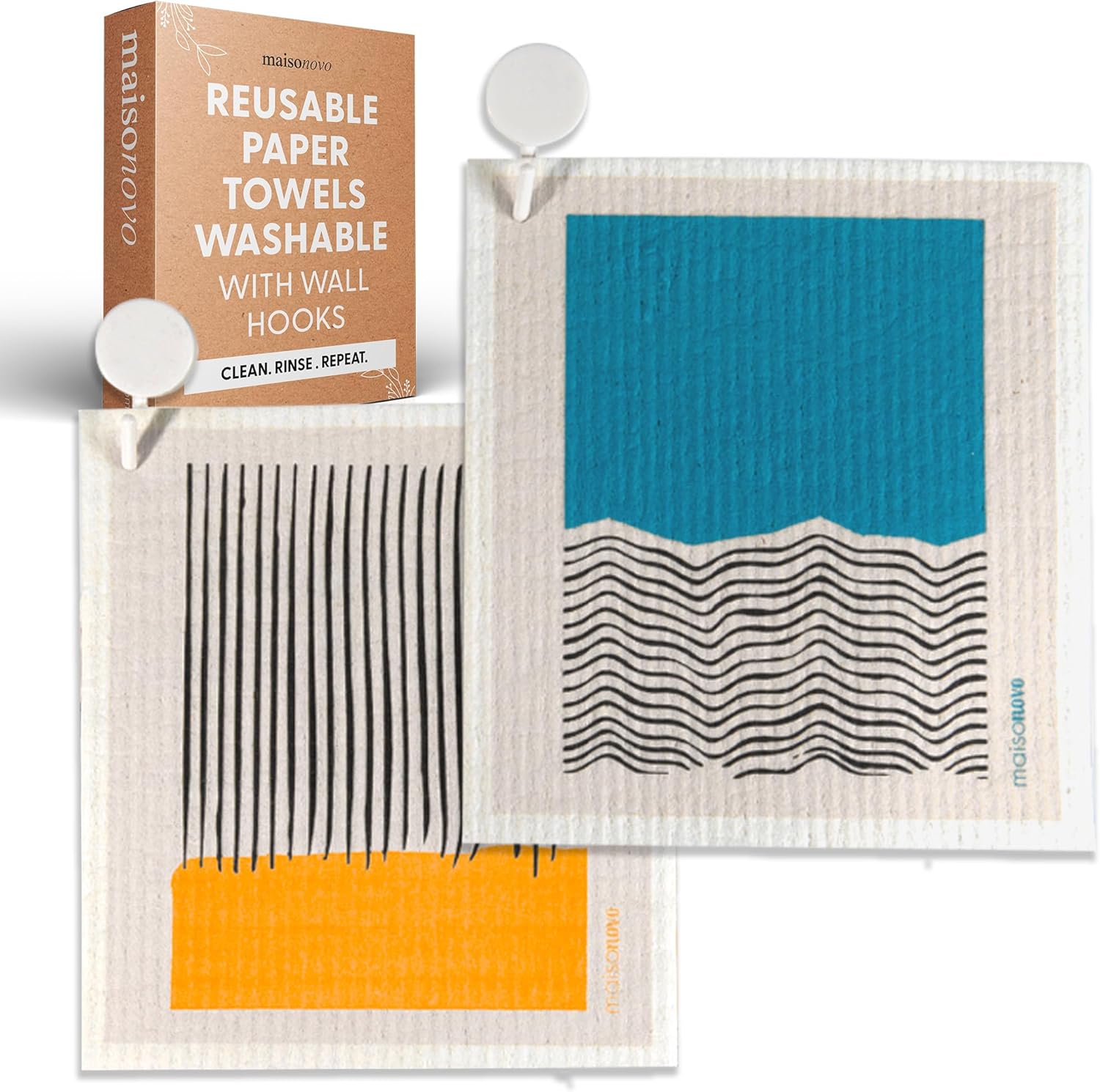 MaisoNovo Swedish Dishcloths - Reusable Paper Towels - Pack of 2