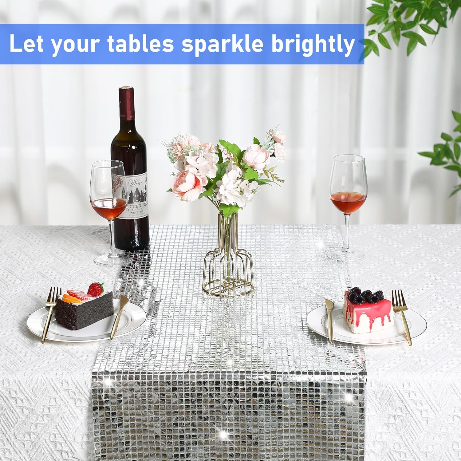 35 Inch x 10 Yard Silver Glitter Table Runner