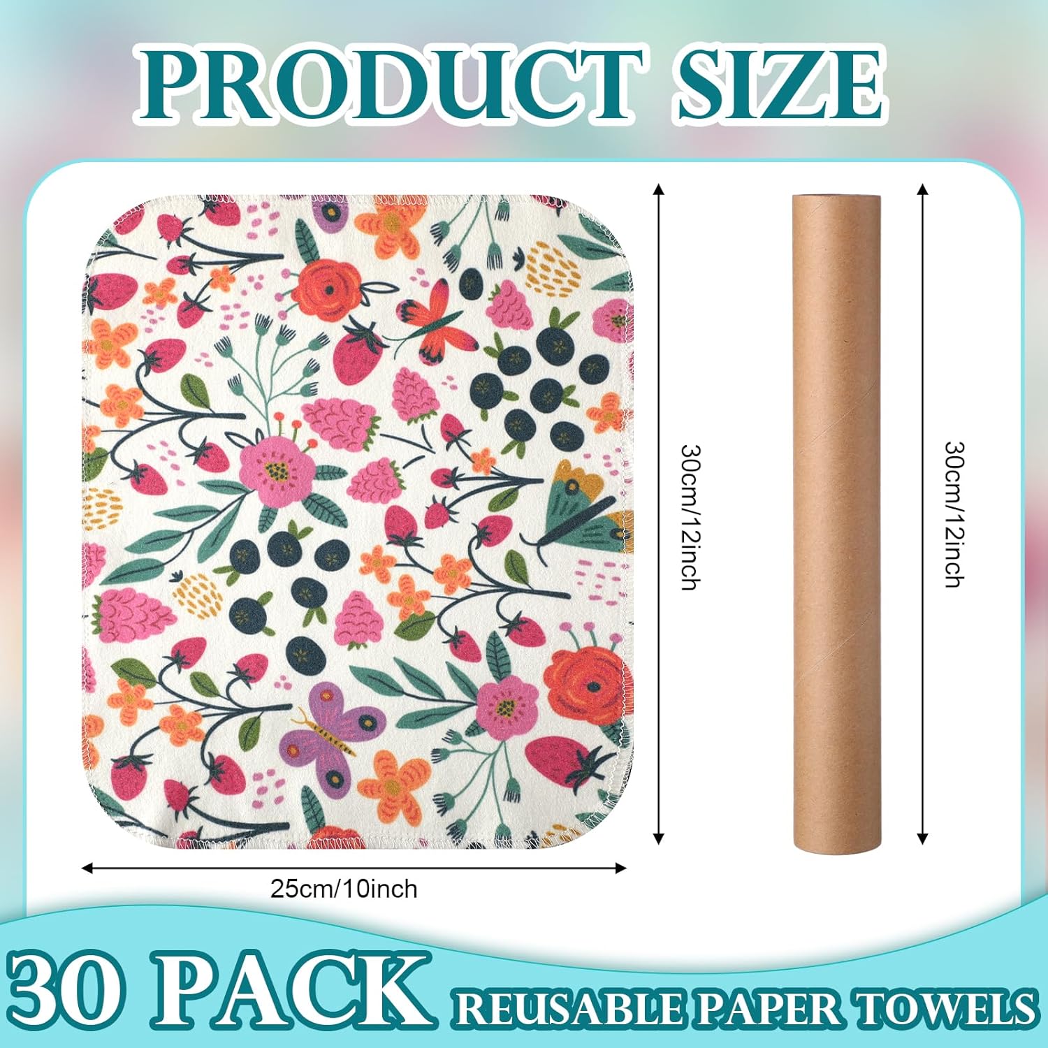 Redbaker 60 Pcs Reusable Cotton Dish Towels with Cardboard Roll