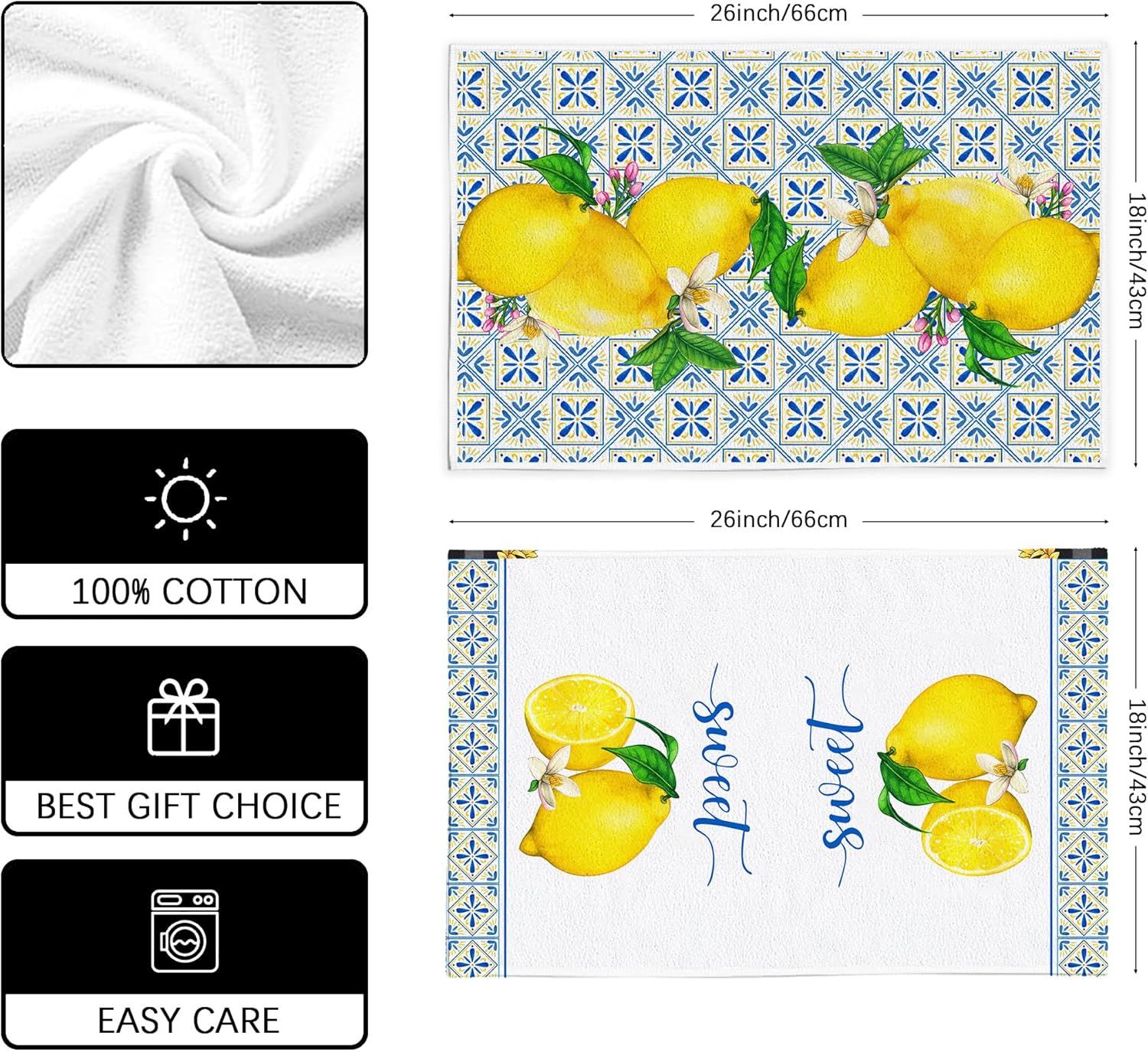 Lemon Pattern Dish Towels for Kitchen Use