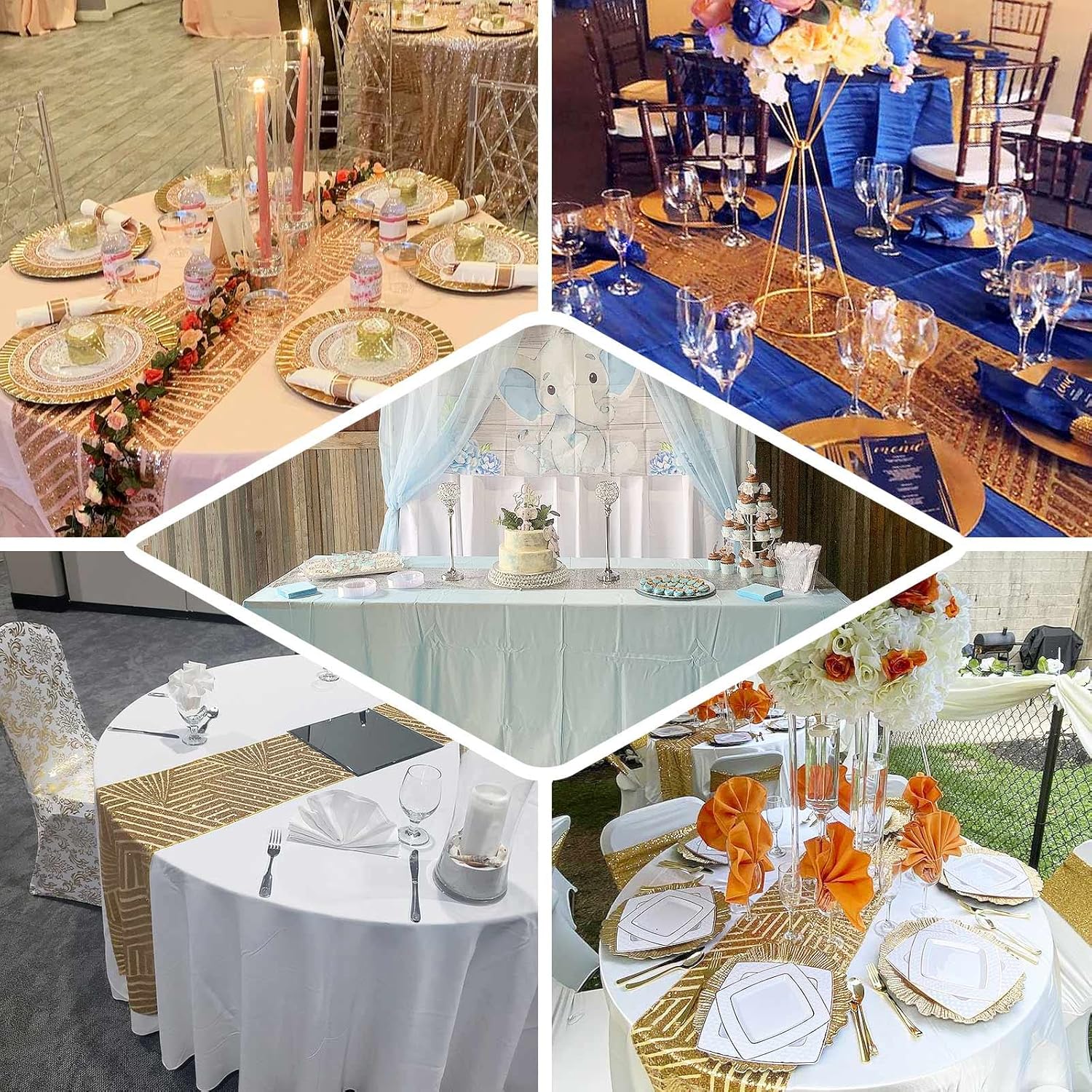 Efavormart 12x108 Gold Sequin Geometric Table Runner