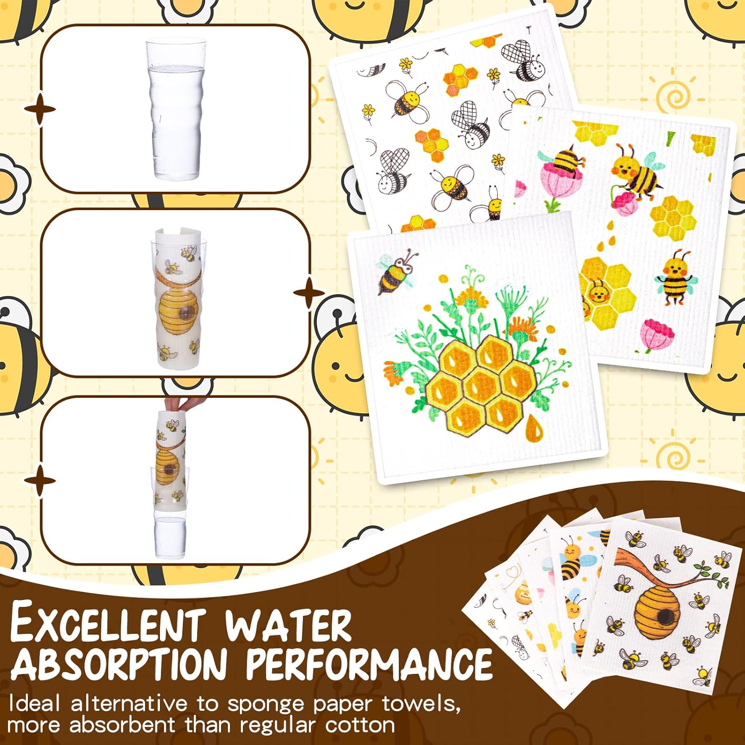 Newwiee 9 Pcs Bee Dish Cloths for Kitchen Cleaning