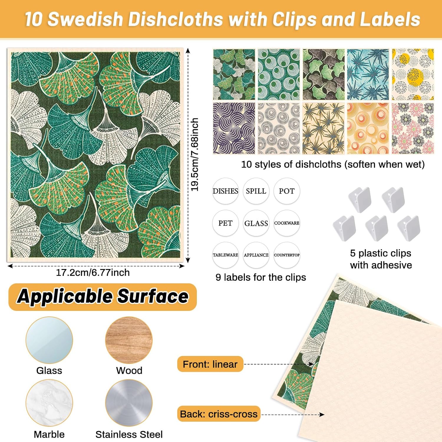 Lucomb 10 Pack Swedish Dishcloths for Kitchen