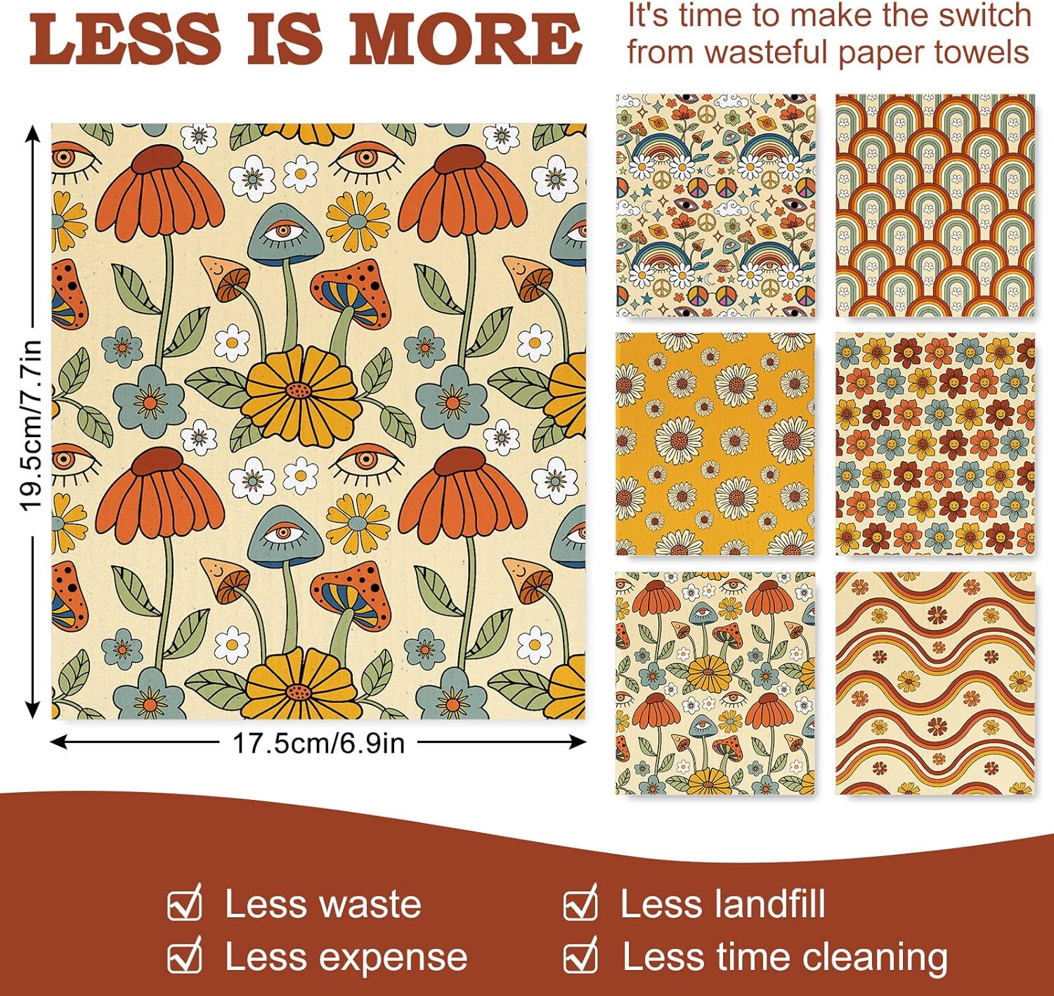 Whaline 6 Pack Boho Floral Dish Cloths