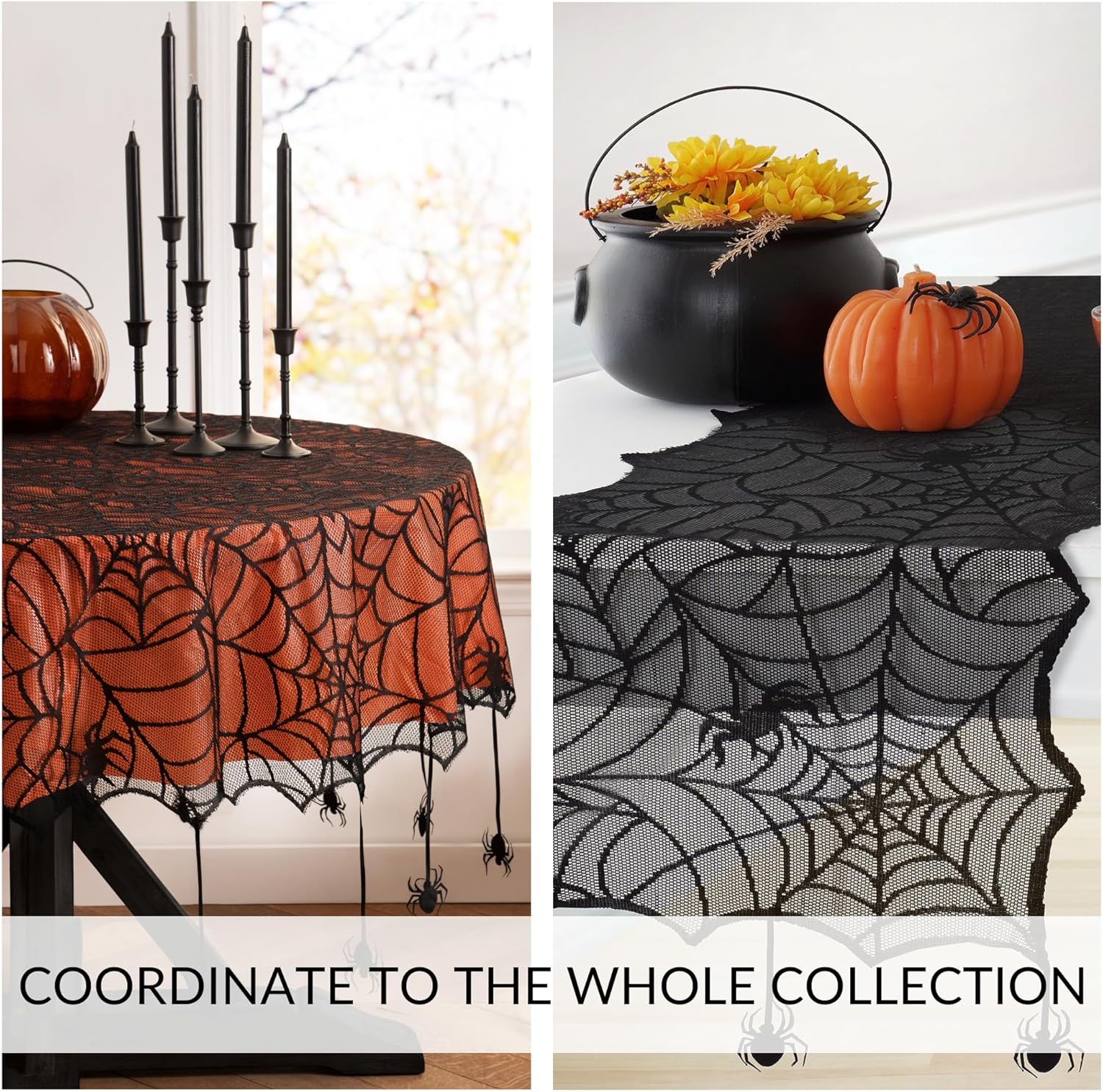 Elrene Halloween Spider Table Runner 13x70 Black