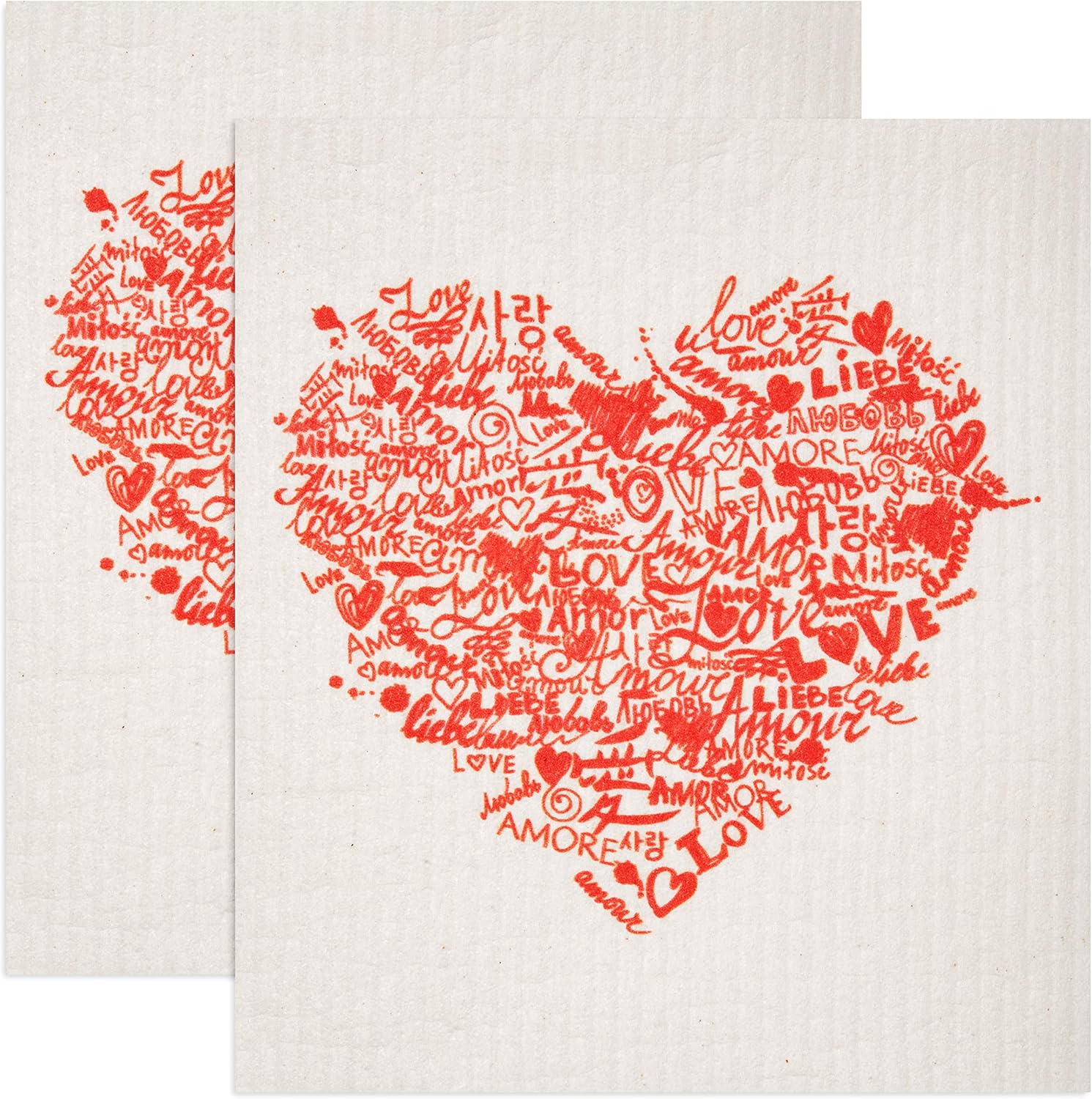 Swedish Dishcloths 2 Pack Heart Print Reusable Sponges