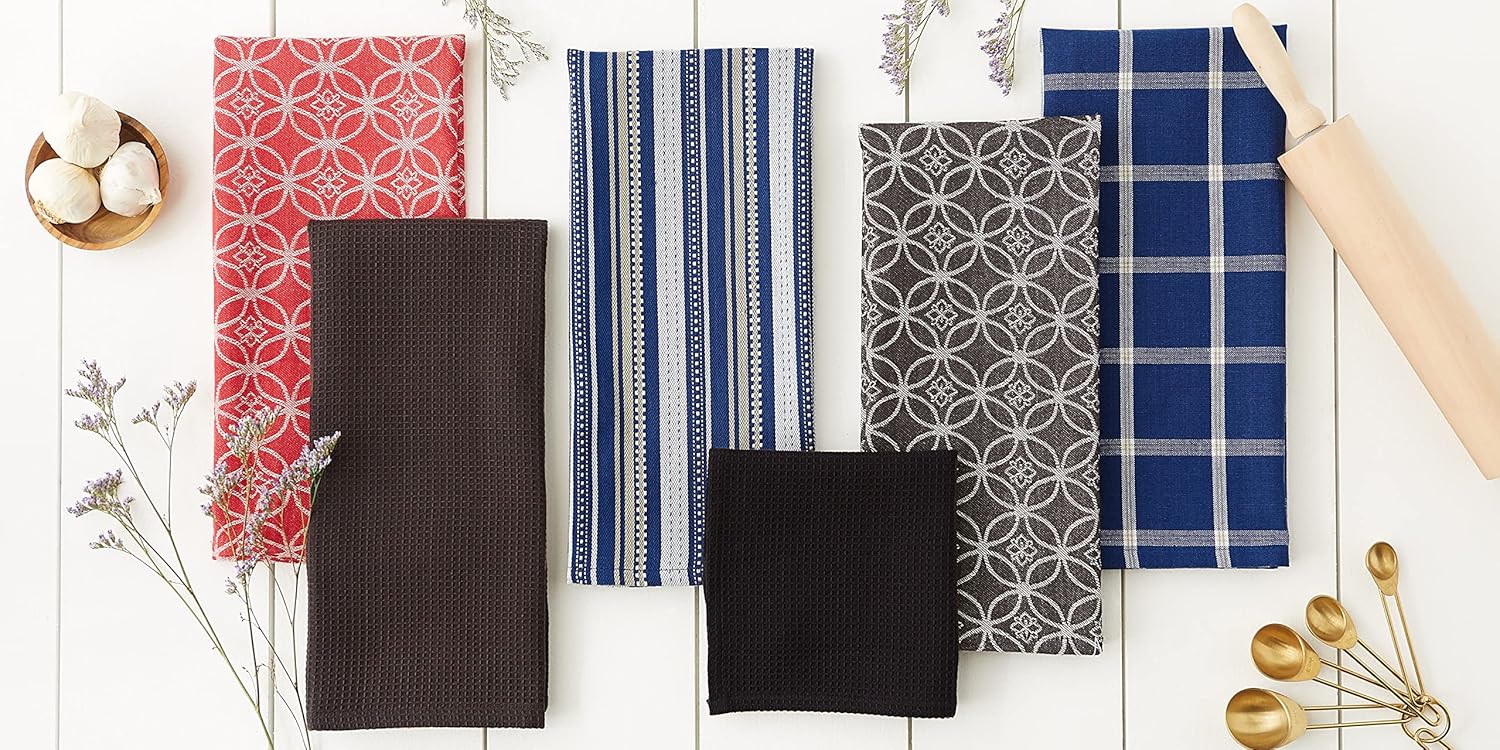 DII Assorted Woven Kitchen Towel Set 5 Piece