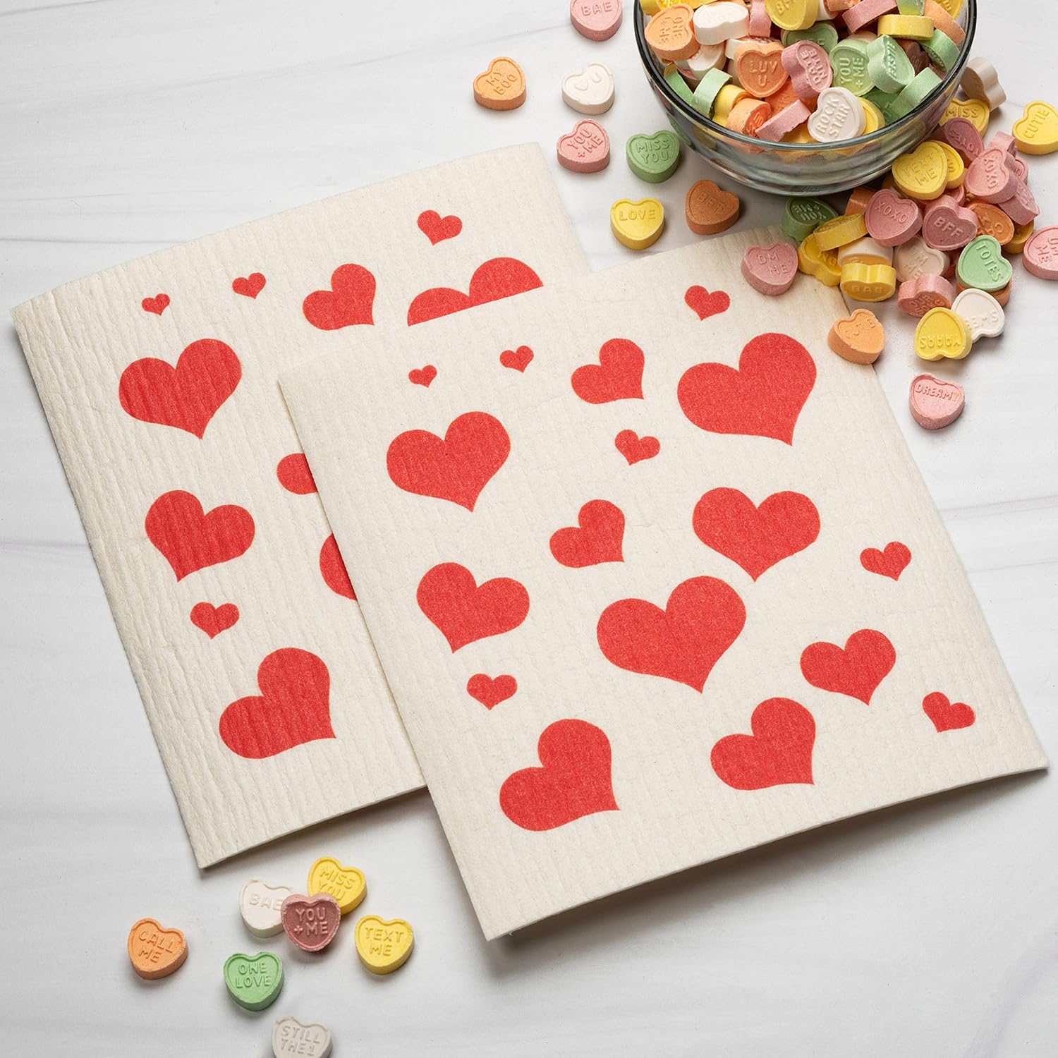 GMIcratifs Swedish Dishcloths 2 Pack Red Flying Hearts Print