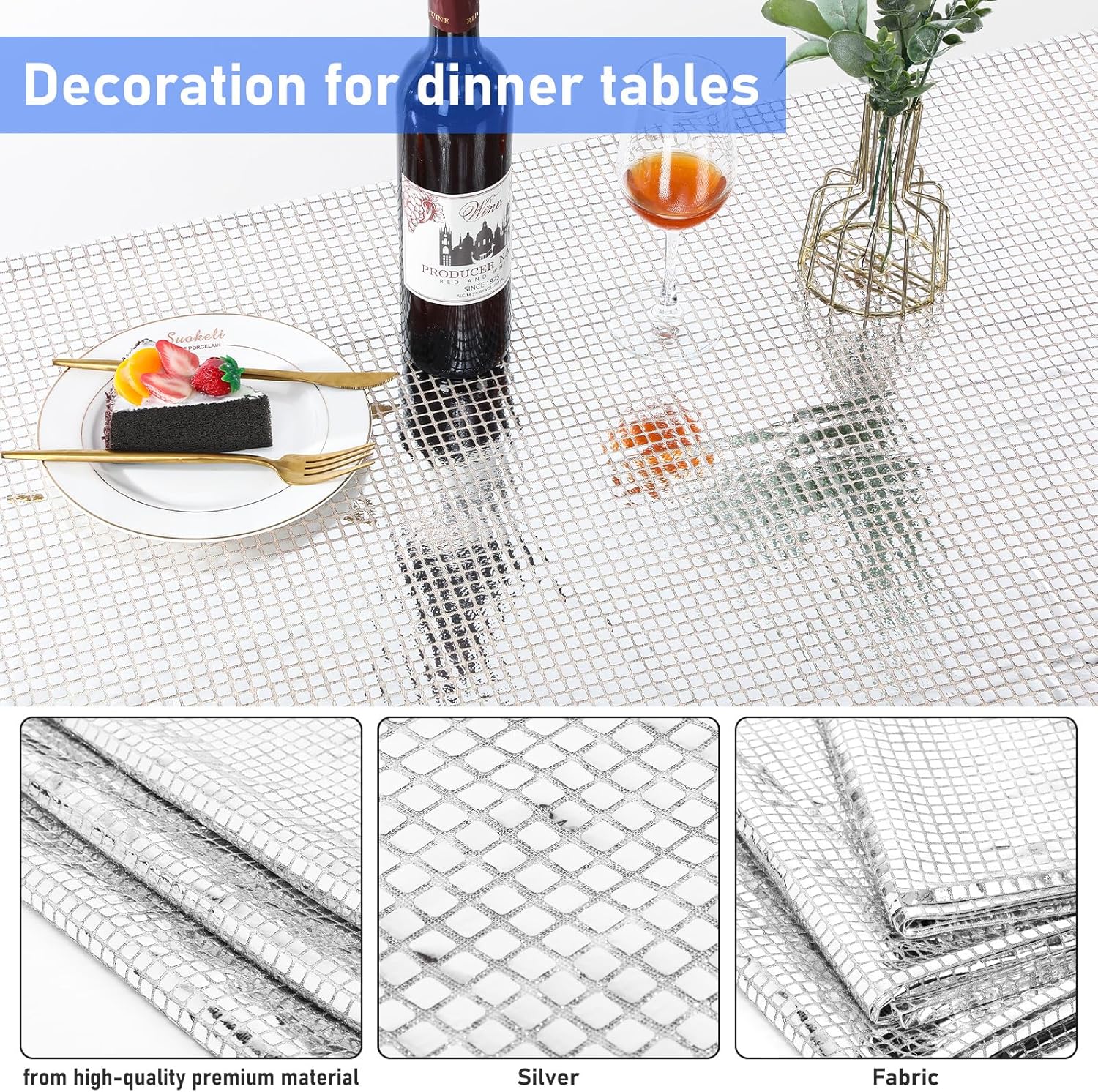 35 Inch x 10 Yard Silver Glitter Table Runner