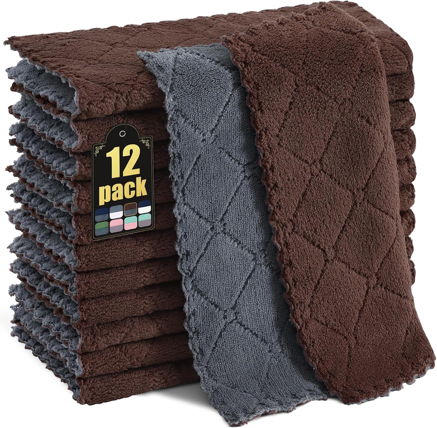 Mordimy 12 Pack Dish Towels 10x10 Dark Grey Brown