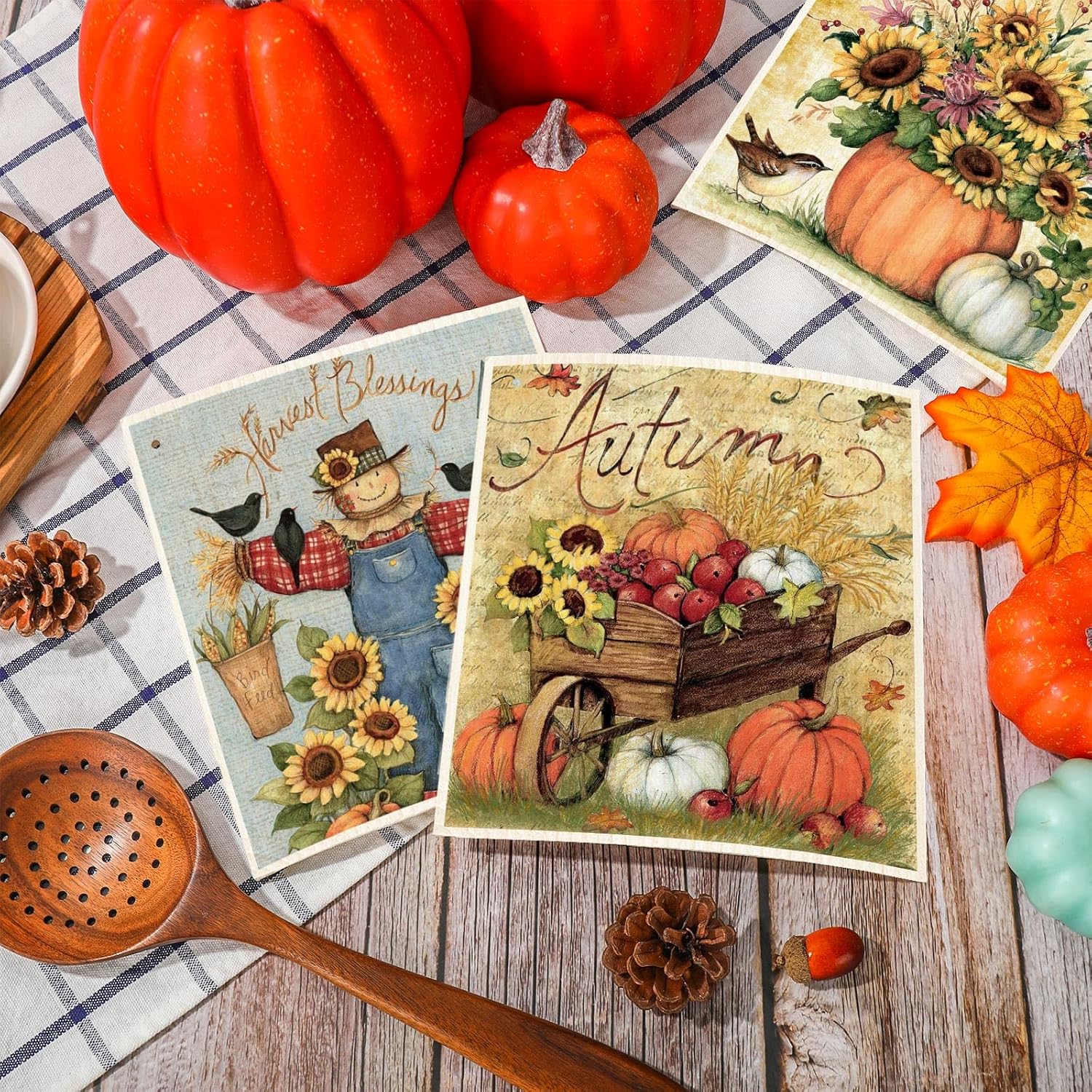 Swedish Style Dish Cloths 6Pcs Fall Themed Cotton Towels