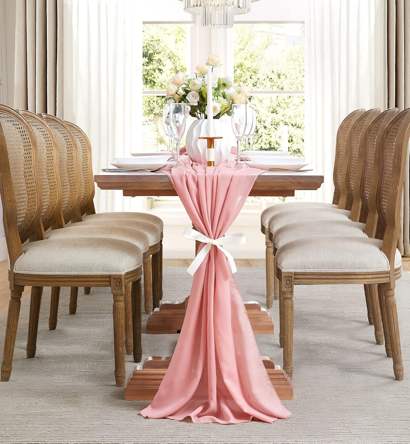 Dusty Rose Chiffon Fabric 35x192 Inch Table Runner 1