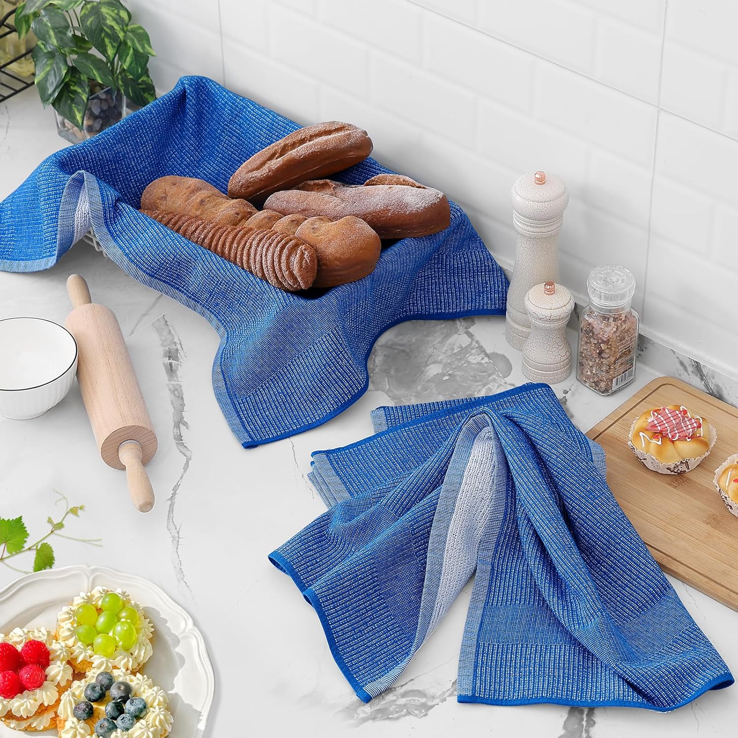 Homaxy Premium Kitchen Towels 6 Pack Blueberry