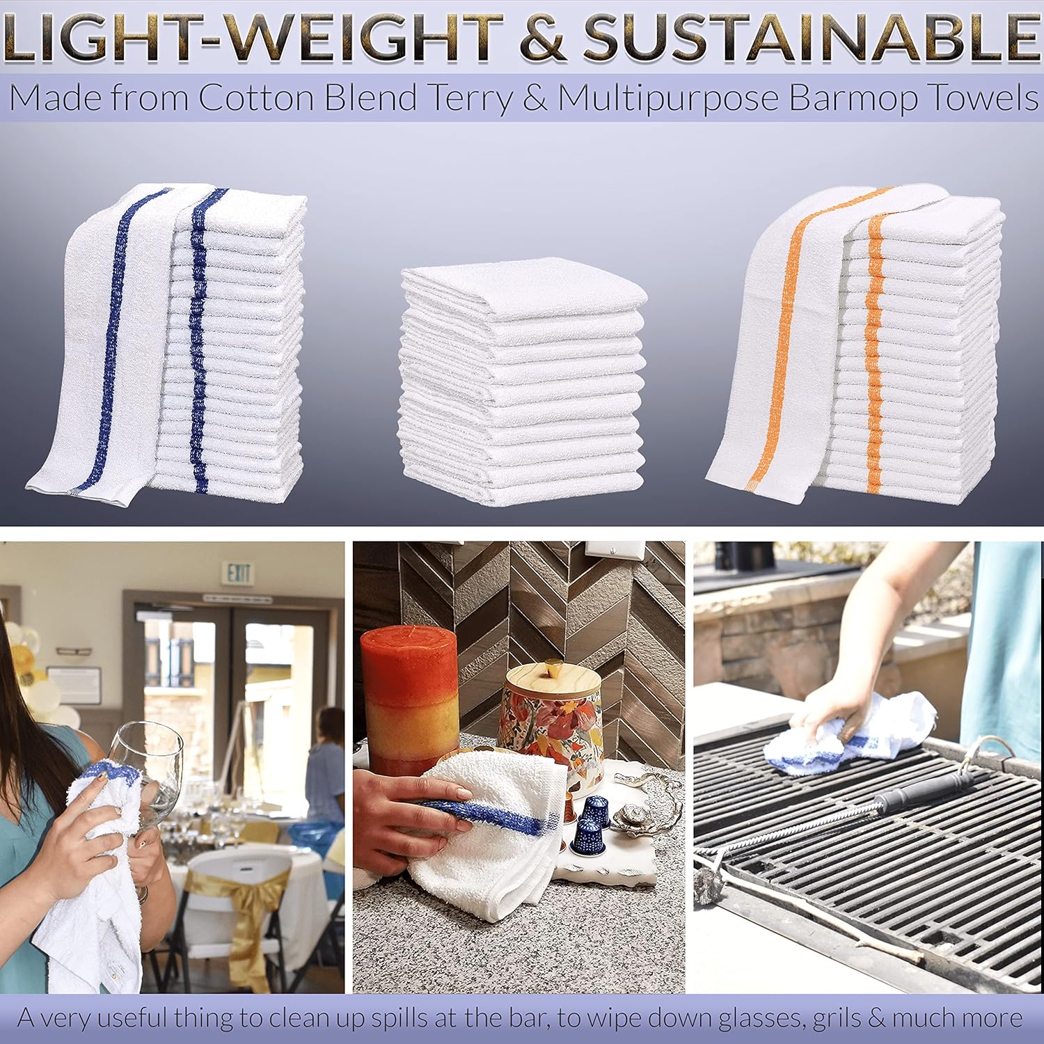 GOLD TEXTILES 60 PC White Cotton Blend Bar Mop Towels