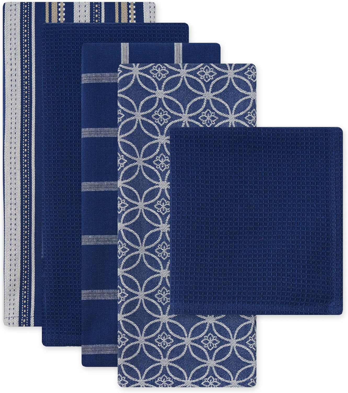 DII Assorted Woven Kitchen Towel Set 5 Piece