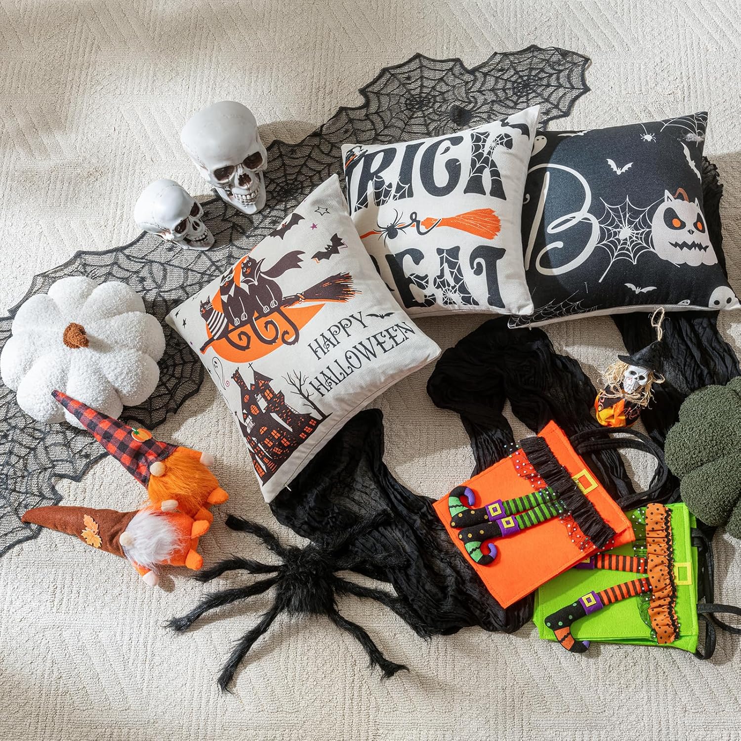 Sioloc Halloween Table Runner with Black Lace Spider Web Design