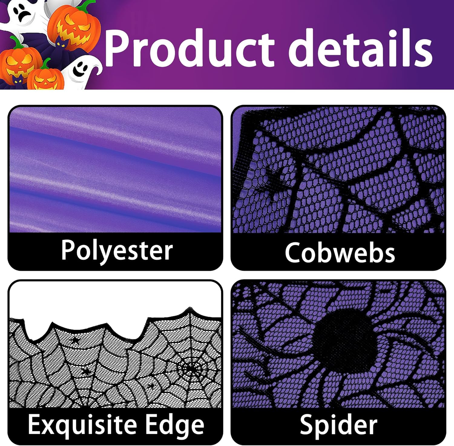 RunNico Halloween Spider Web Table Runner 72 x 18