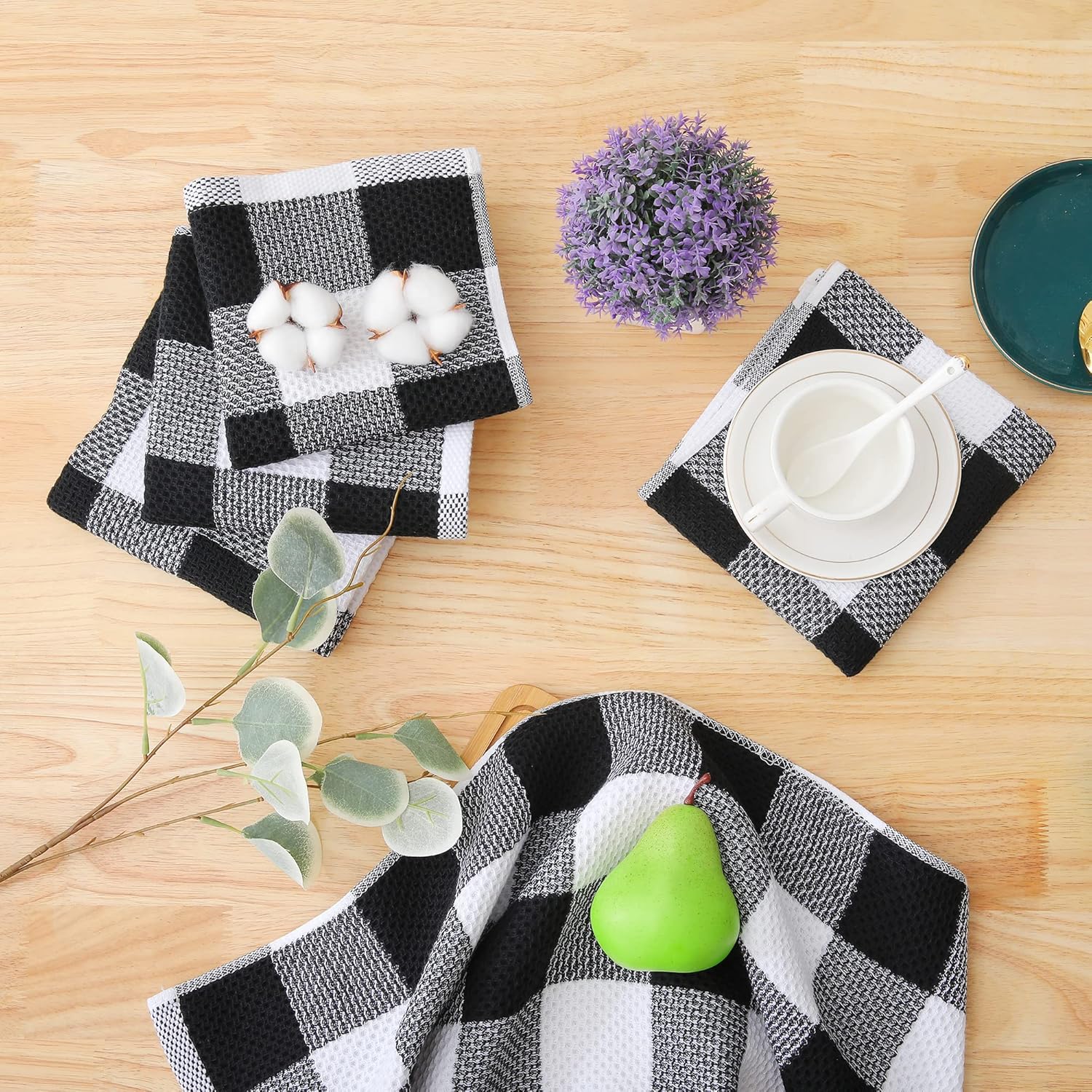 Homaxy Check Plaid Dish Cloths and Towels Set of 8