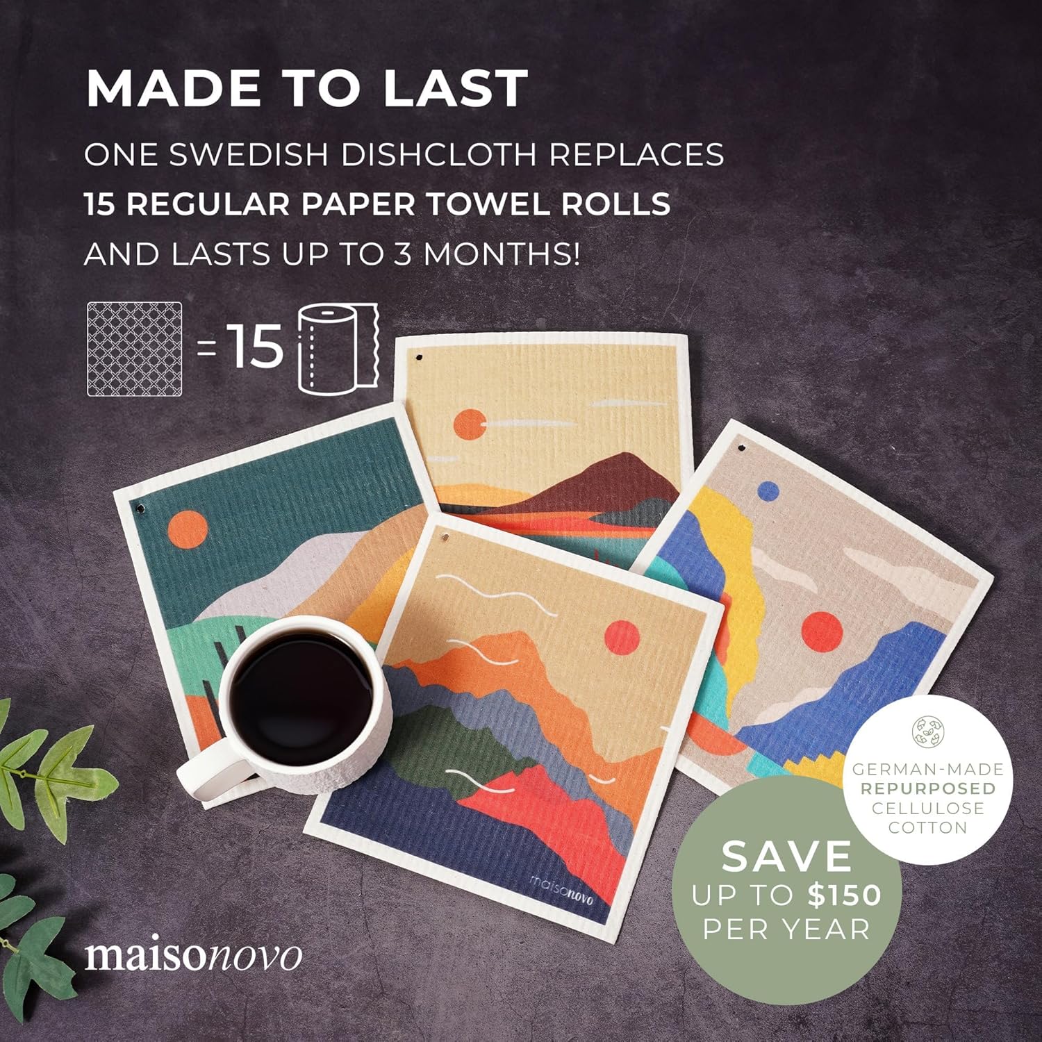MaisoNovo Swedish Dishcloths Pack of 4