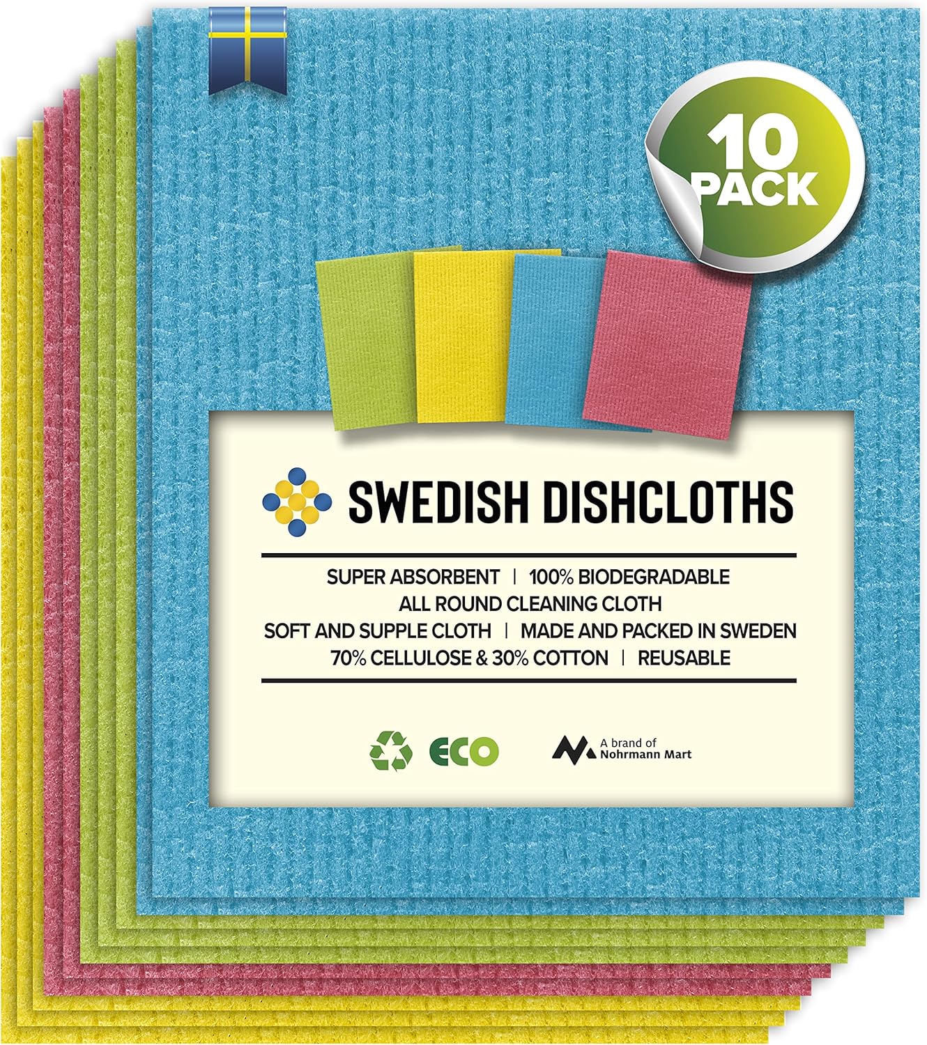 Wettex Swedish Dishcloths 10 Pack Reusable Eco-Friendly Cleaning Towels